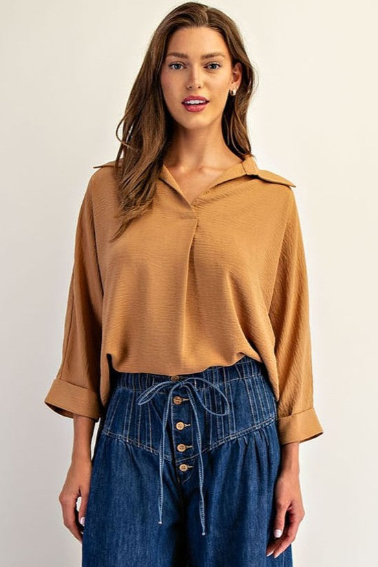 •DIANE• crinkle woven collared top
