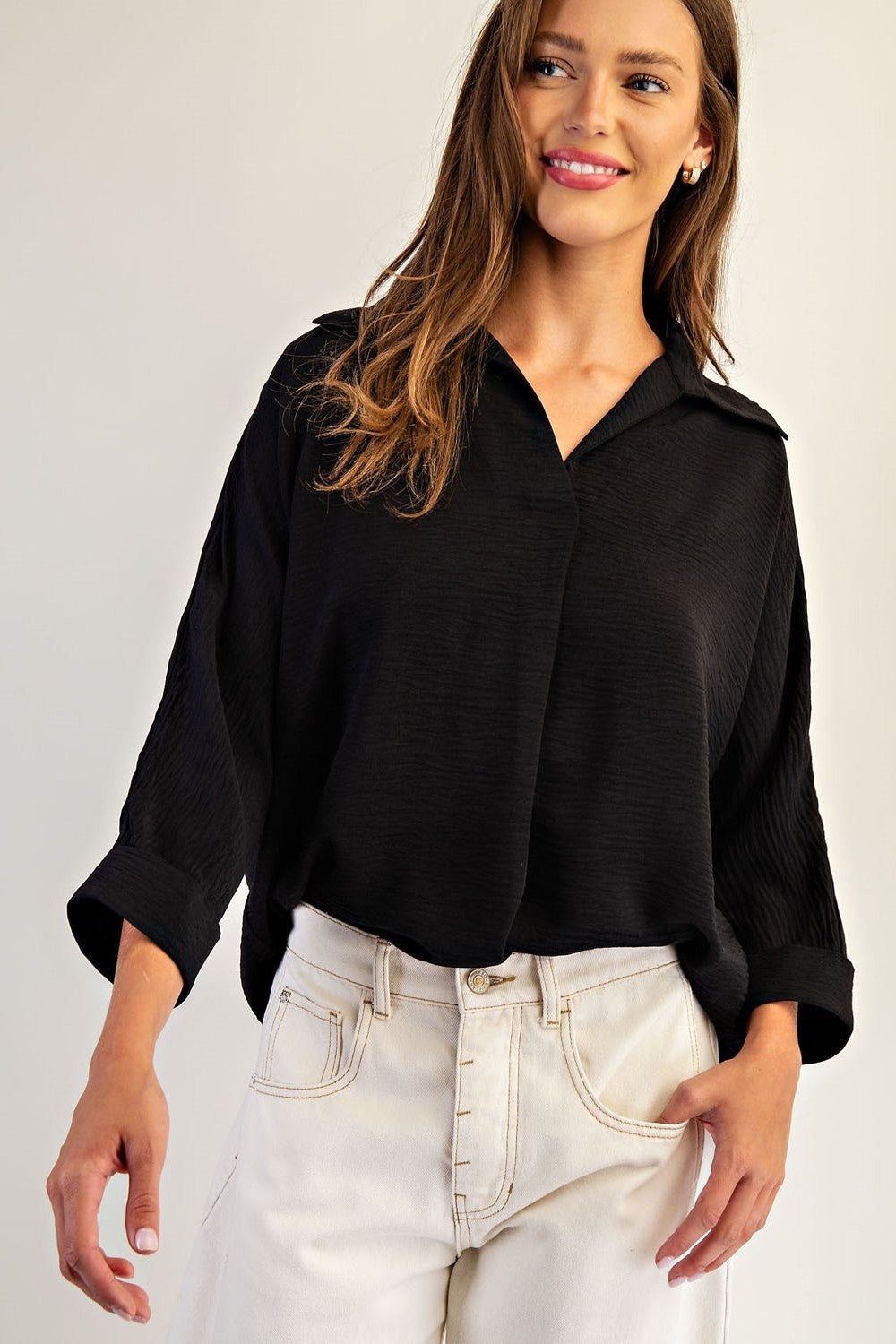 •DIANE• crinkle woven collared top