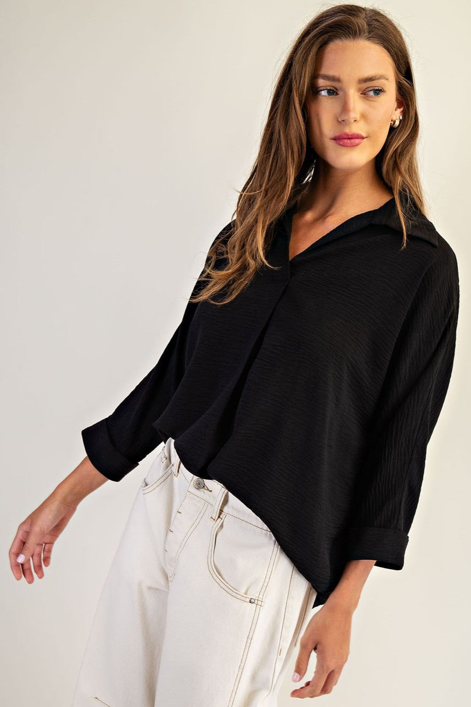 •DIANE• crinkle woven collared top