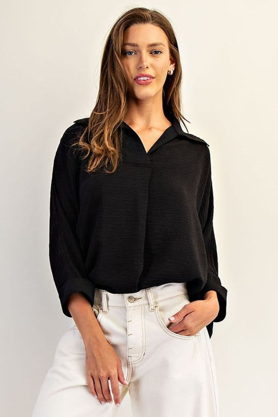 •DIANE• crinkle woven collared top