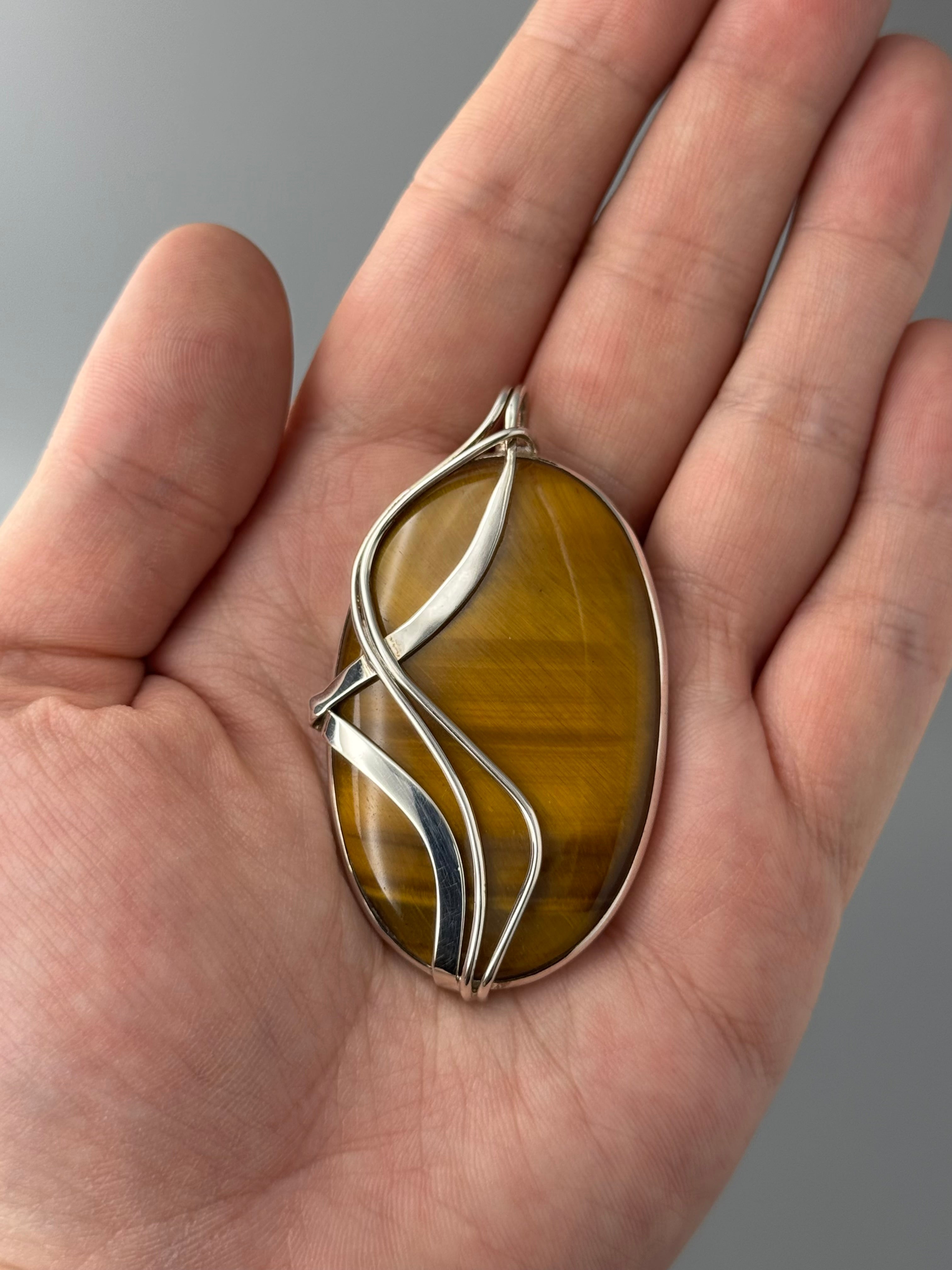 •TIGER EYE - WIRE WRAPPED OVAL• sterling silver pendant