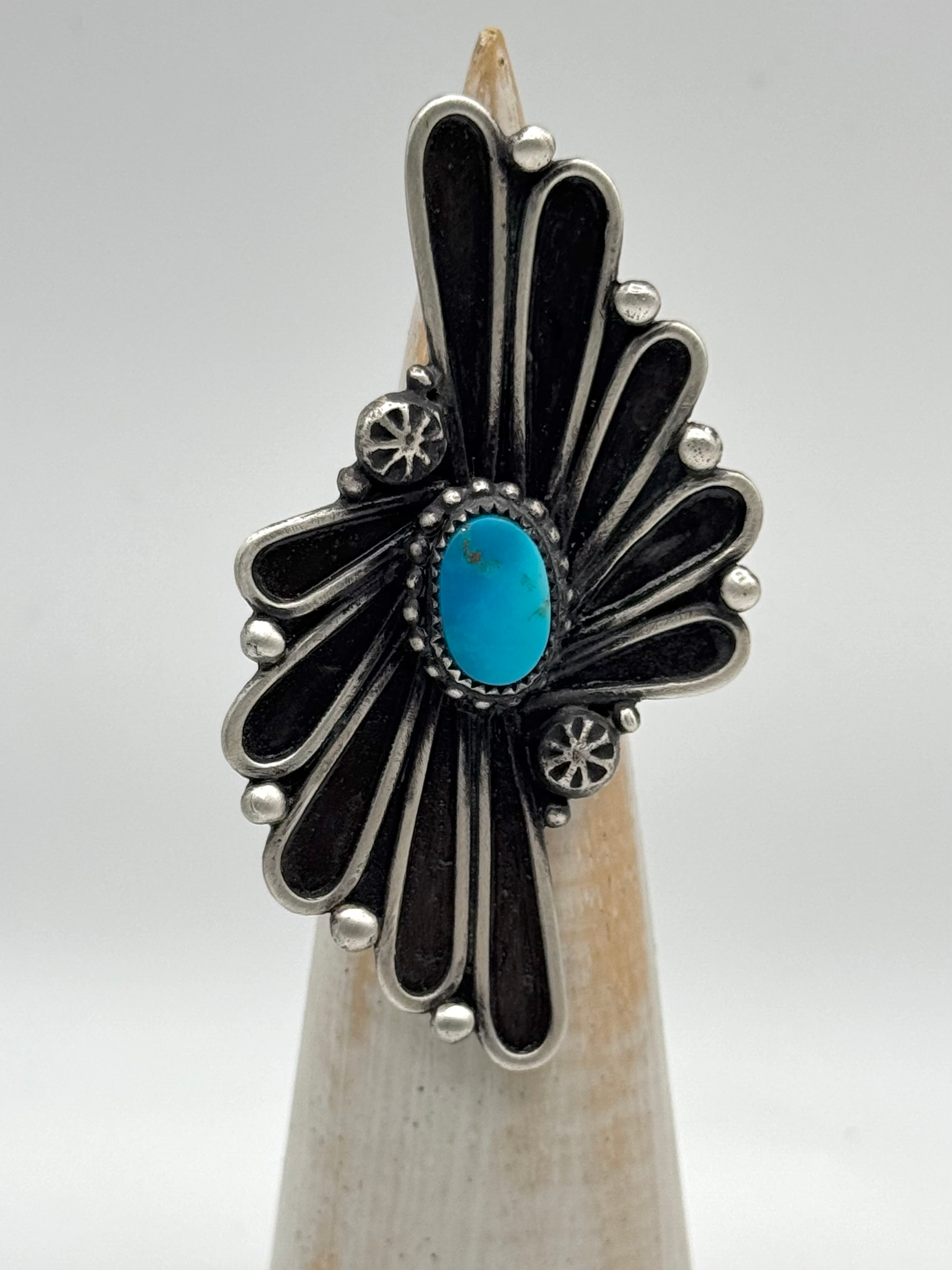 •NOUVEAU BLOOM• turquoise + pyrite + silver ring (size 8)