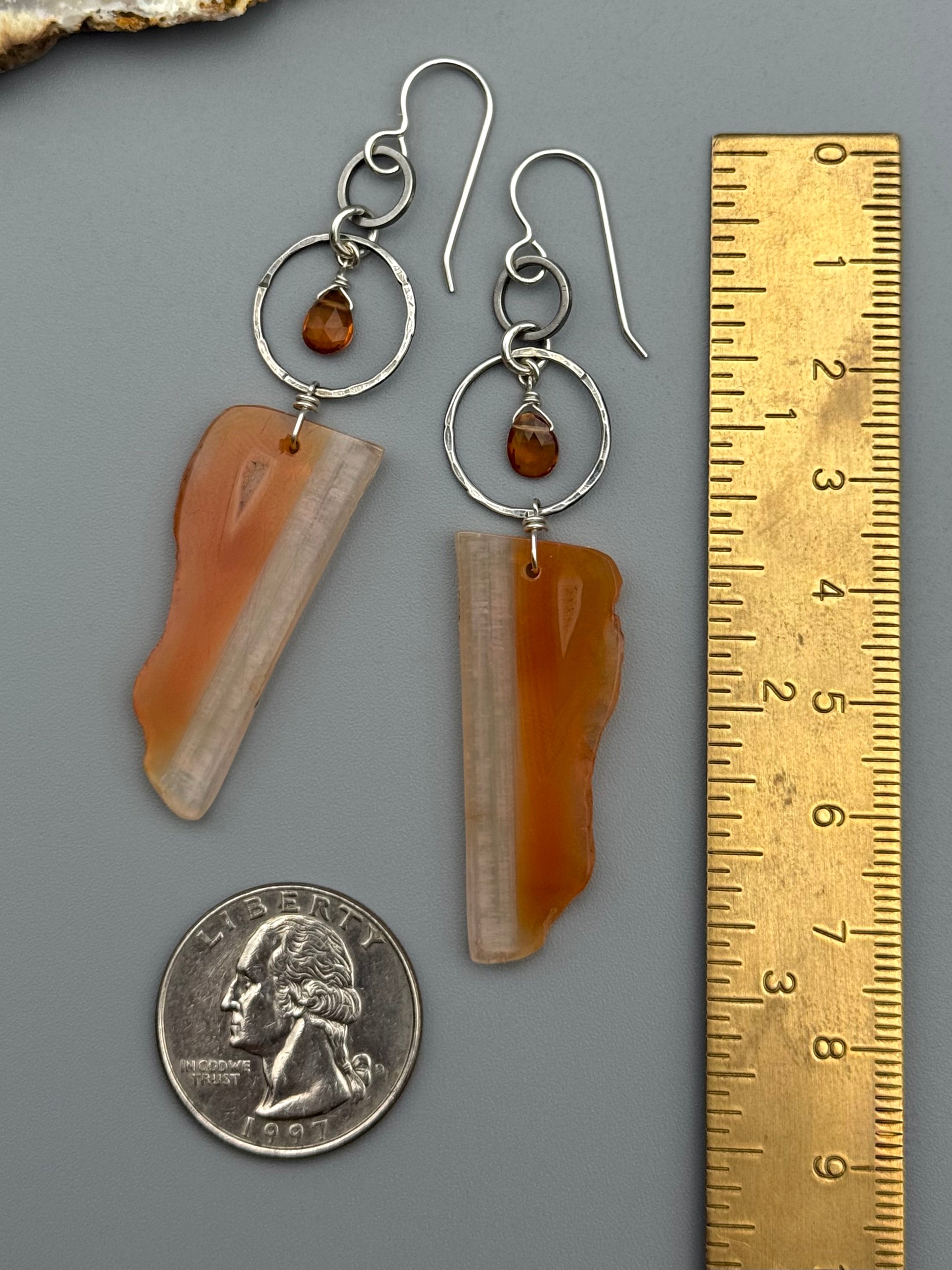 •EQUA-LUNA• hessonite garnet + carnelian silver earrings