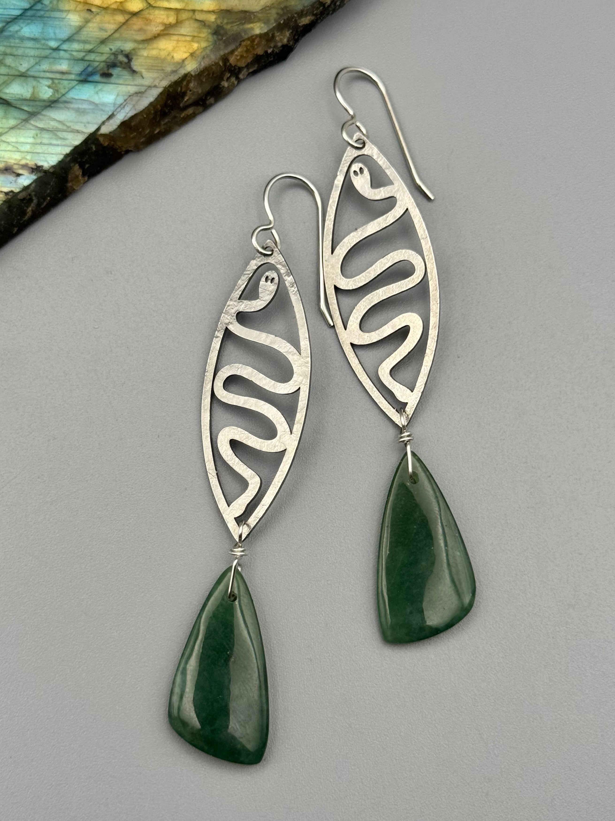 •NĀGA• green mountain jade + silver earrings