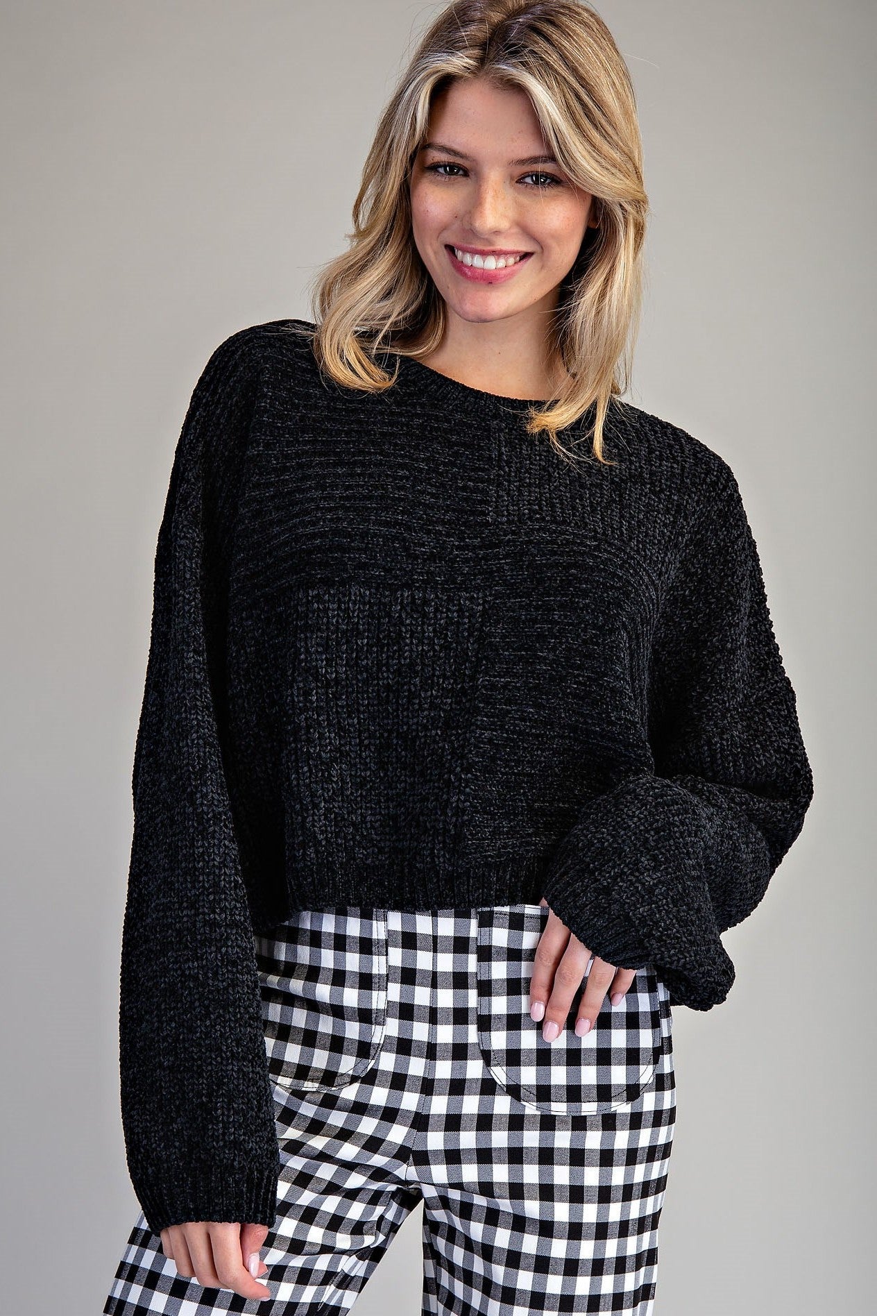 •NILLE• chenille knit patchwork sweater