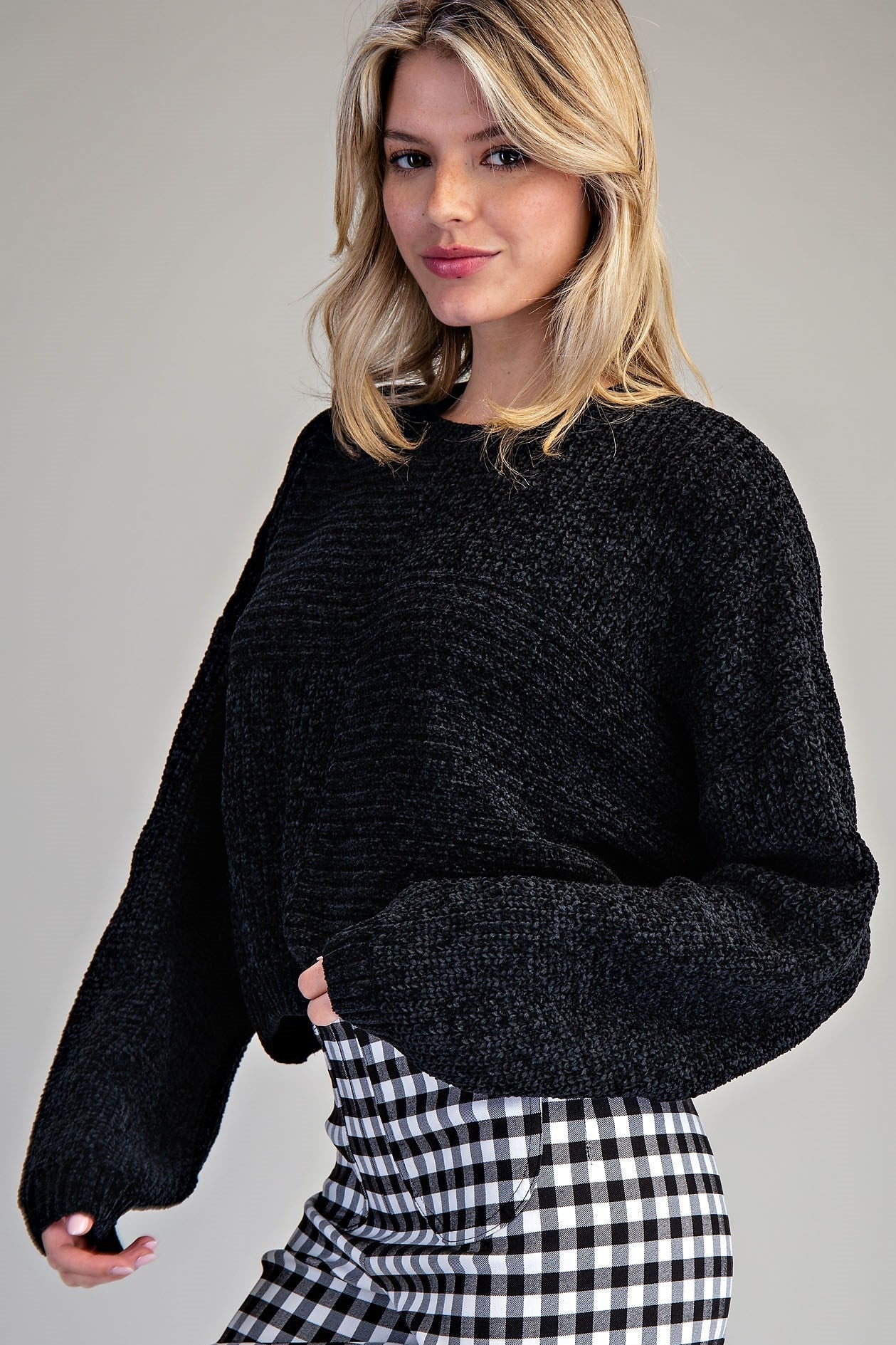 •NILLE• chenille knit patchwork sweater