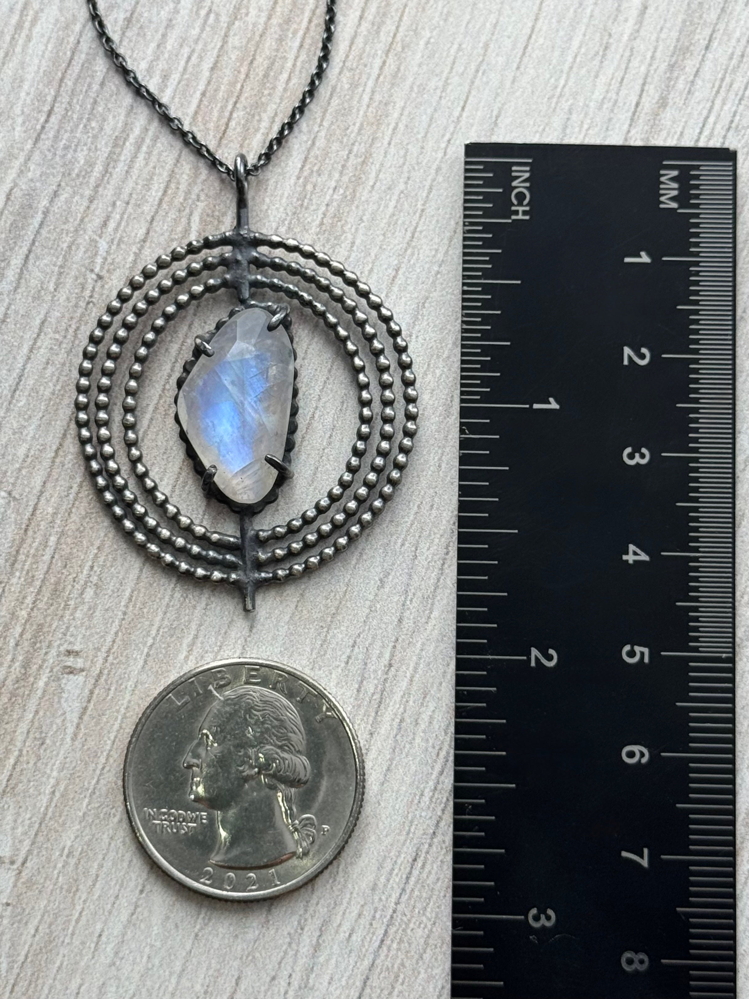 •INNER COMPASS• rainbow moonstone freeform + silver necklace (18" long)