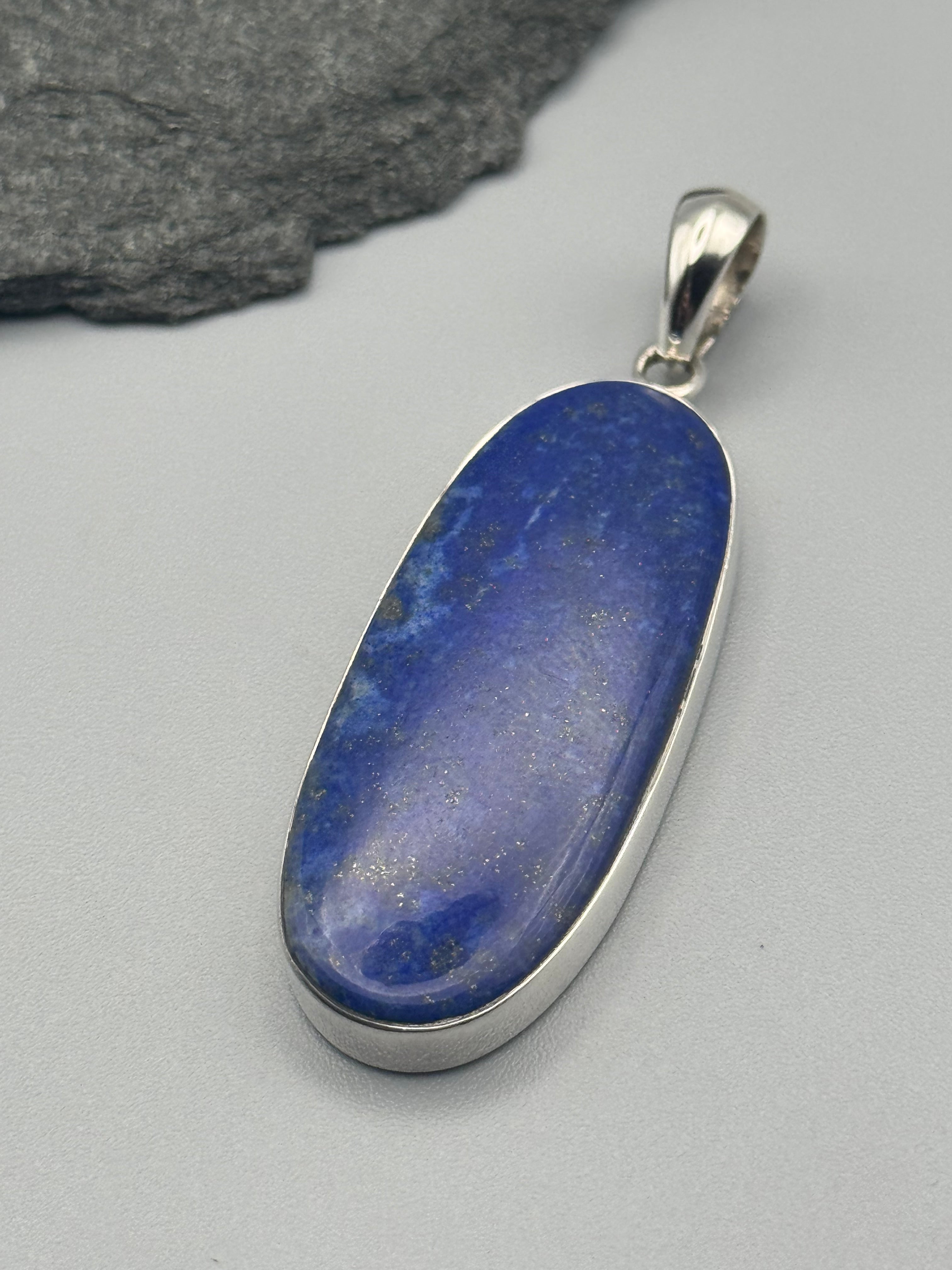 •LAPIS LAZULI - ELONGATED OVAL• sterling silver pendant
