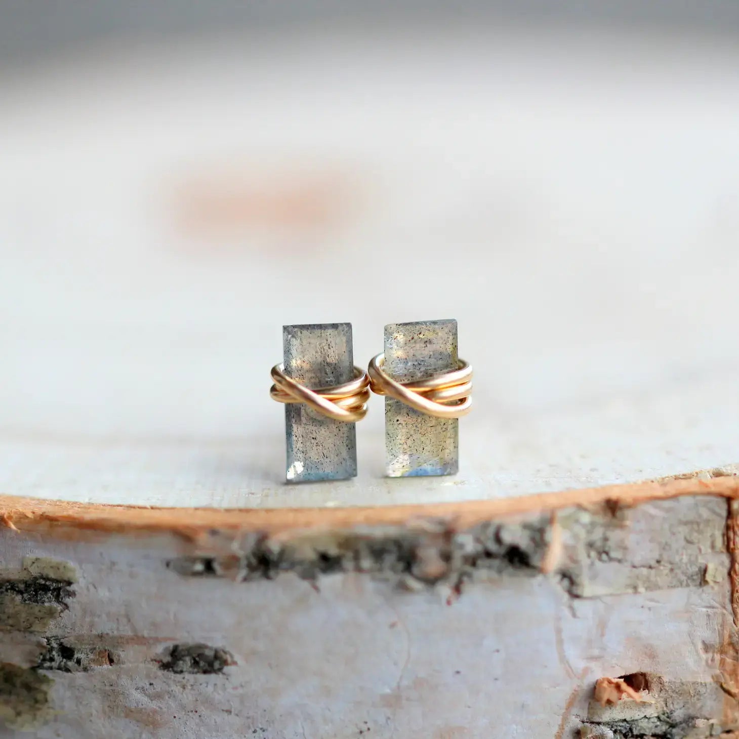 •BAGUETTE• labradorite + gold stud earrings