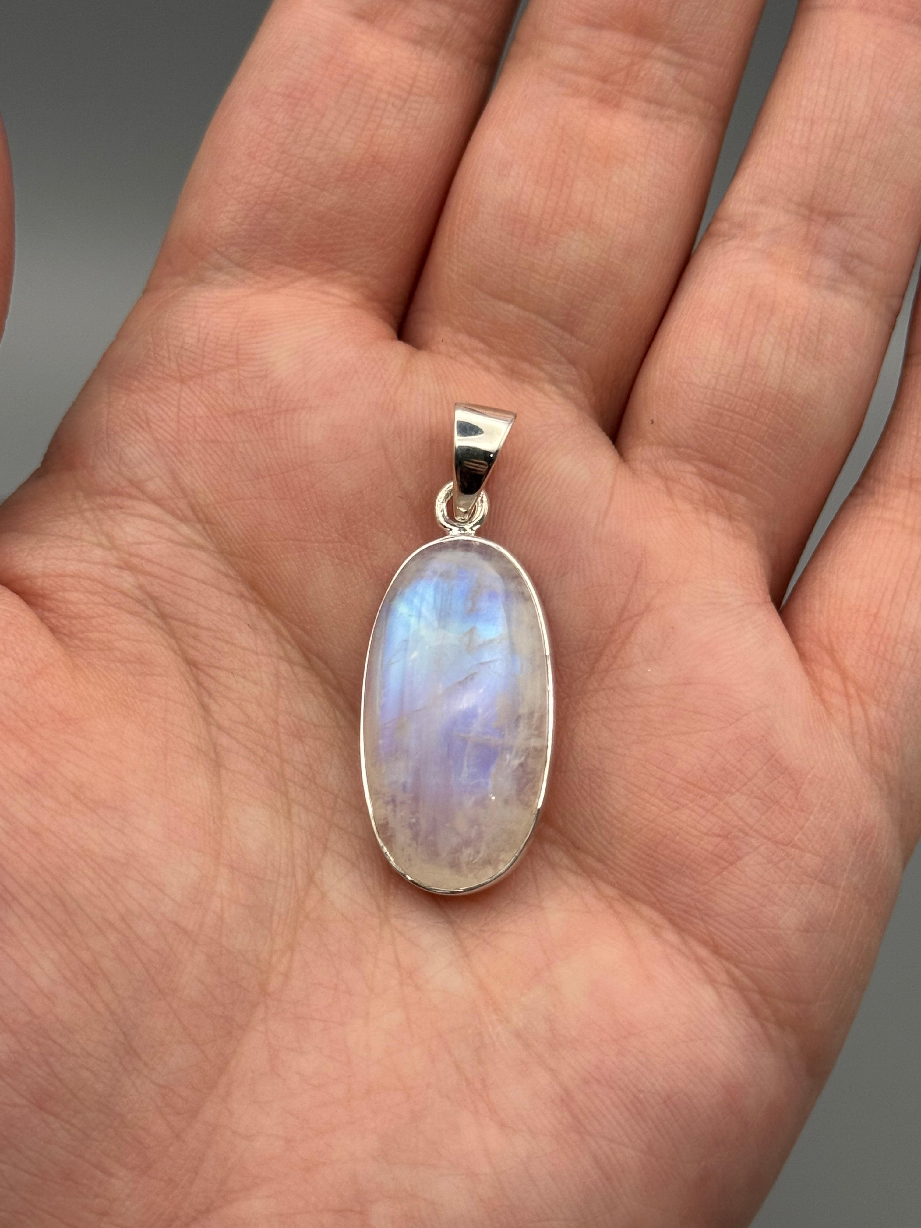 •RAINBOW MOONSTONE - OVAL 1• sterling silver pendant