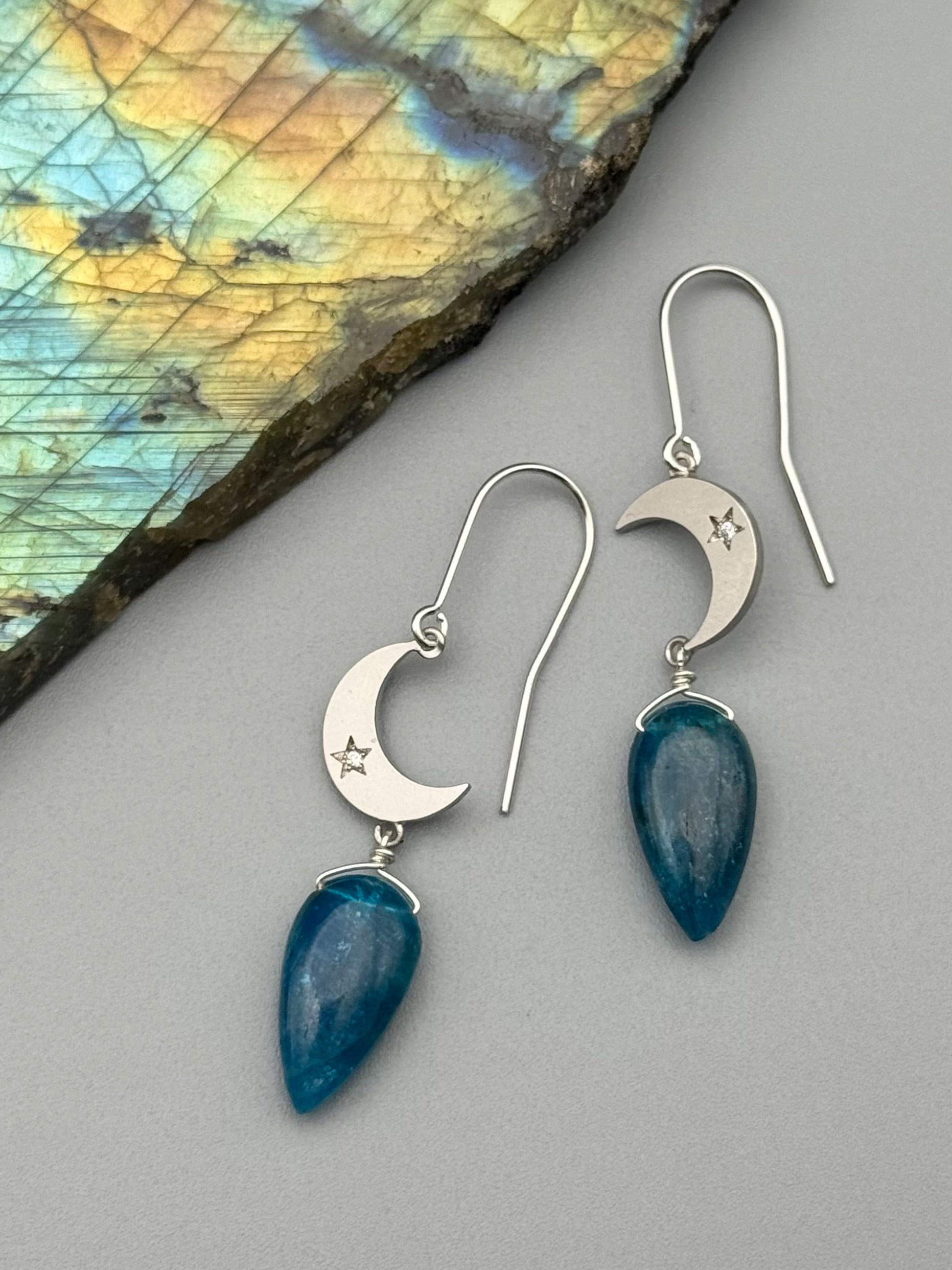 •CRYSTAL CRESCENT• apatite + silver earrings
