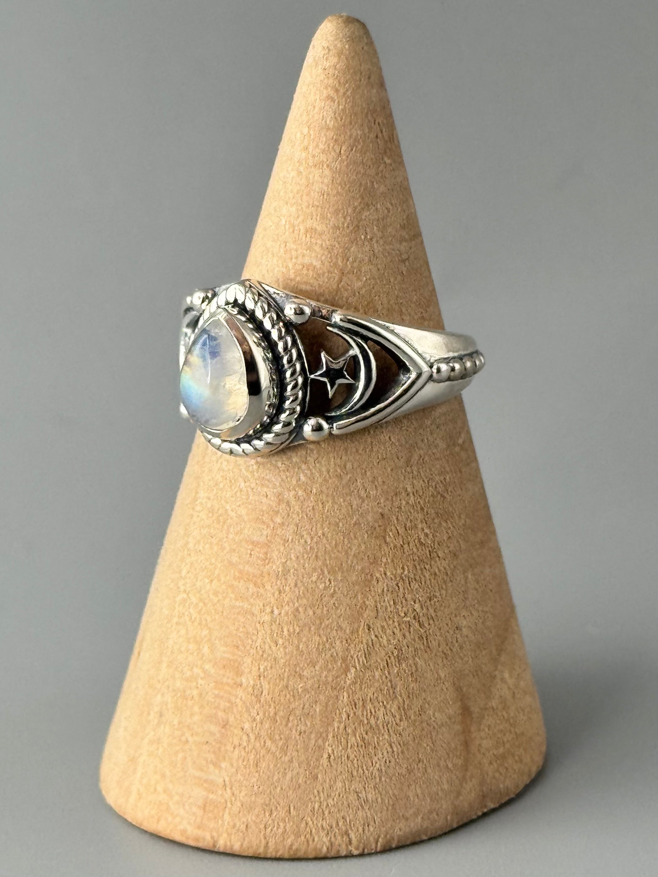 •RAINBOW MOONSTONE - COSMIC• sterling silver ring (various sizes)