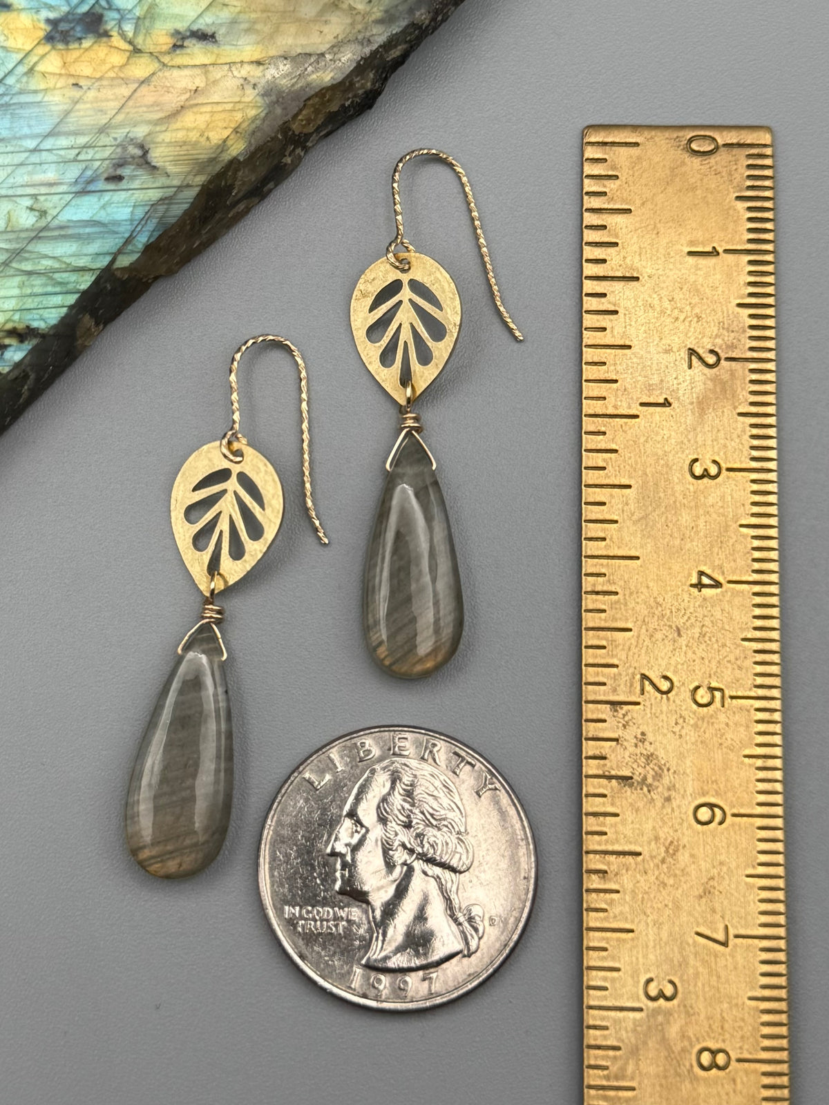 •ALOE• golden labradorite tear + gold earrings