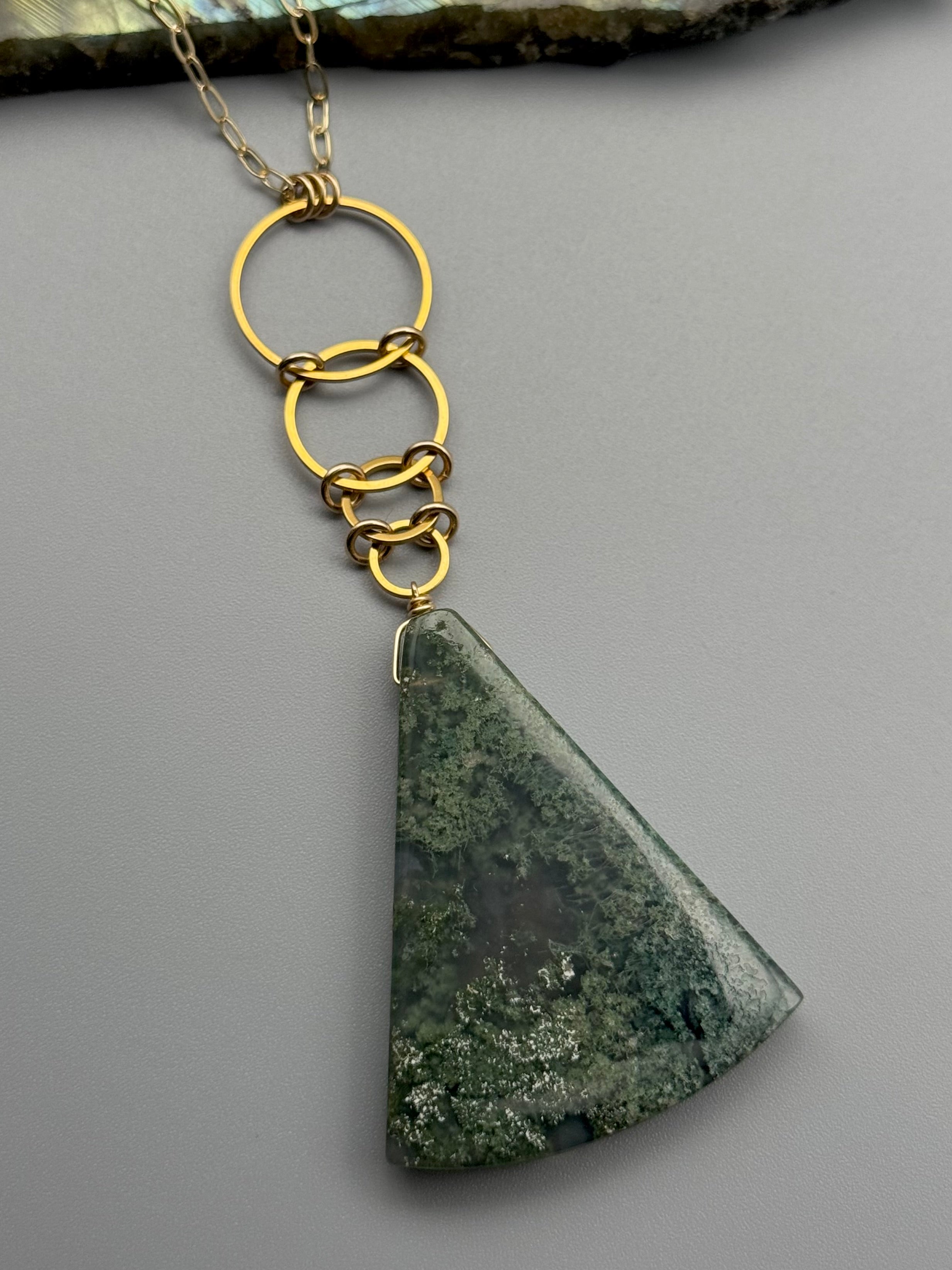 •EOWYN• moss agate + gold necklace (26"-28" long)
