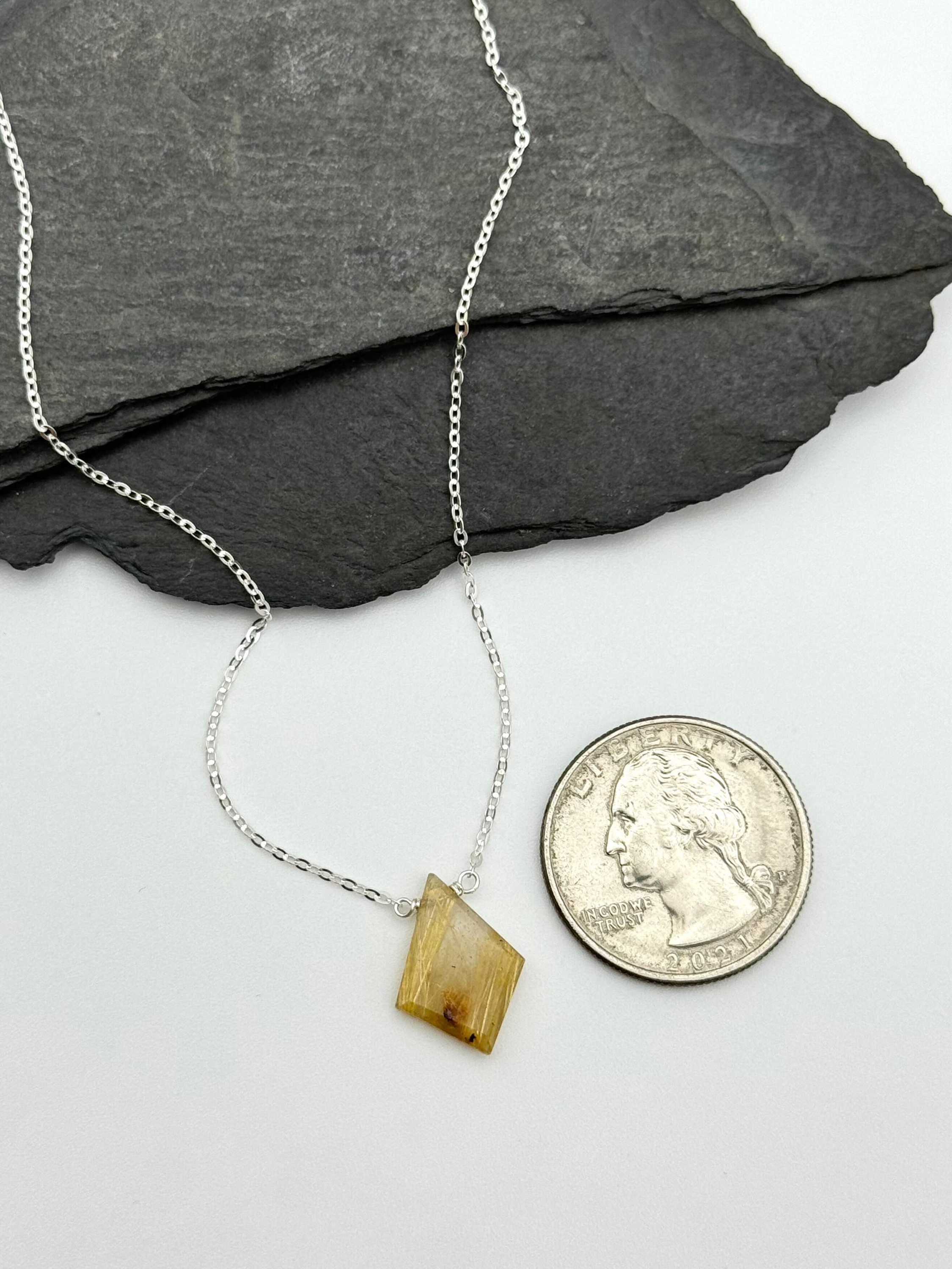•STRAY• flat faceted rutilated quartz geo + silver necklace (various lengths)