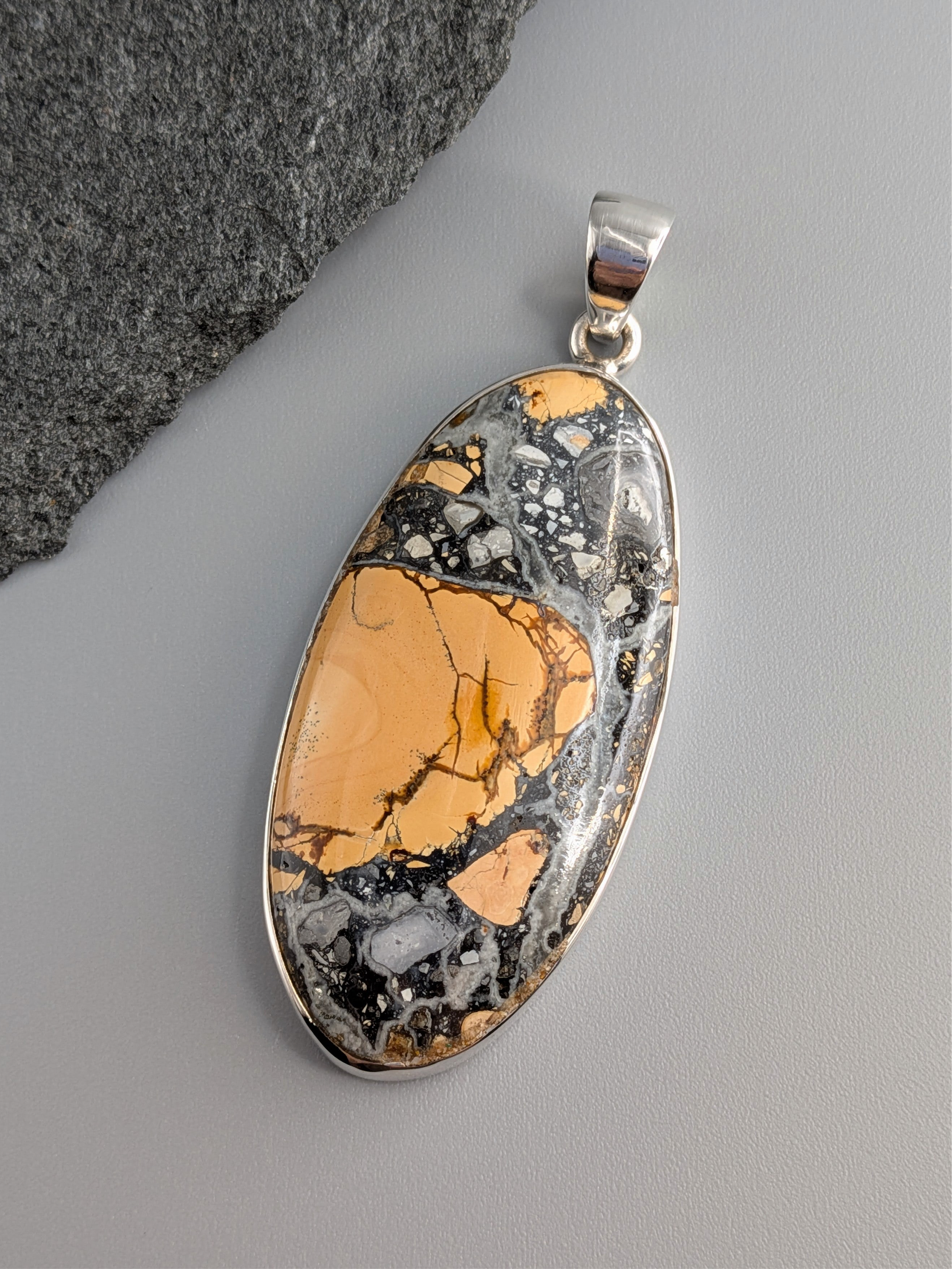 •MALIGANO JASPER ELONGATED OVAL• sterling silver pendant