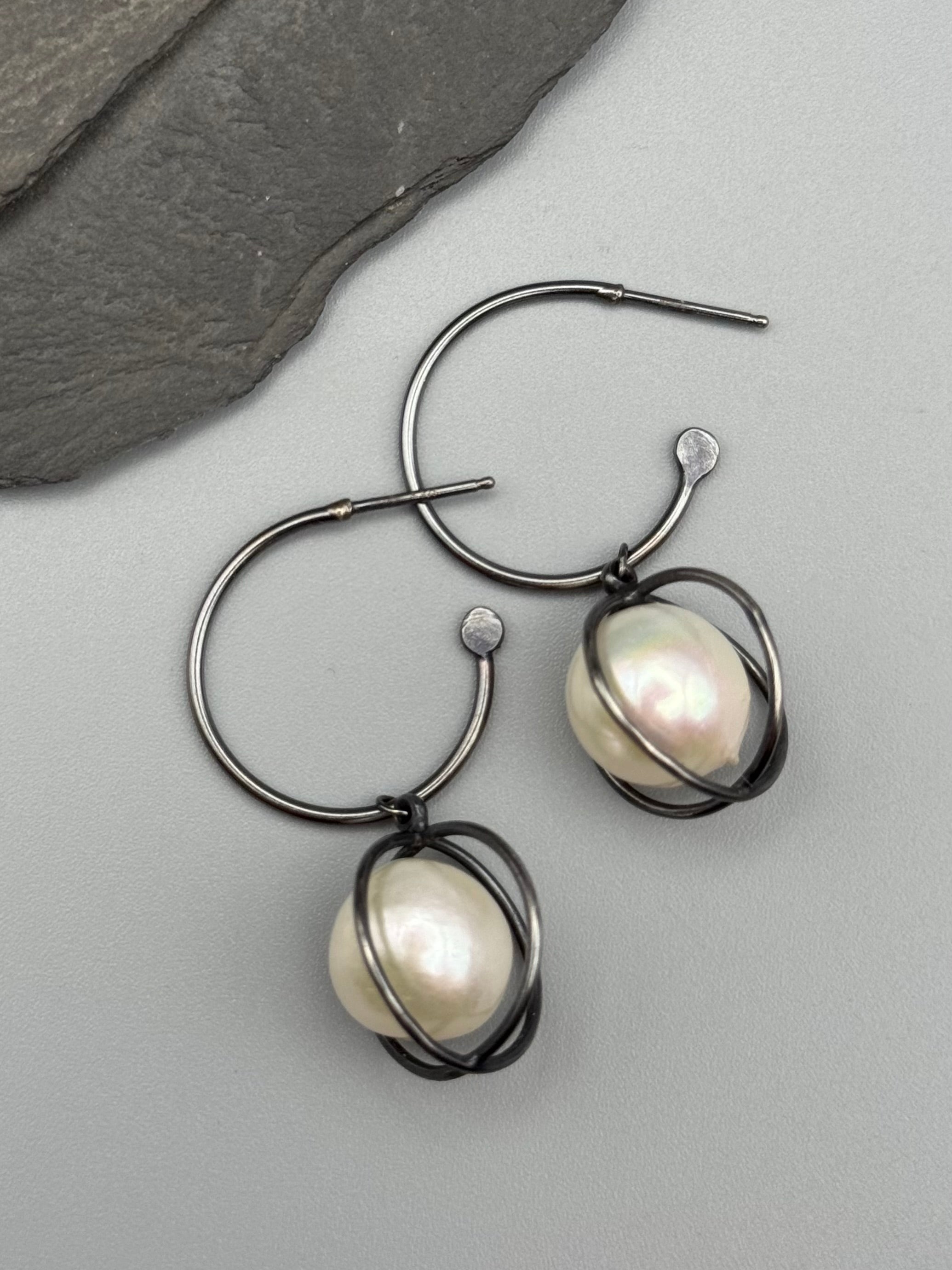 •ORBIT• pearl + silver post earrings