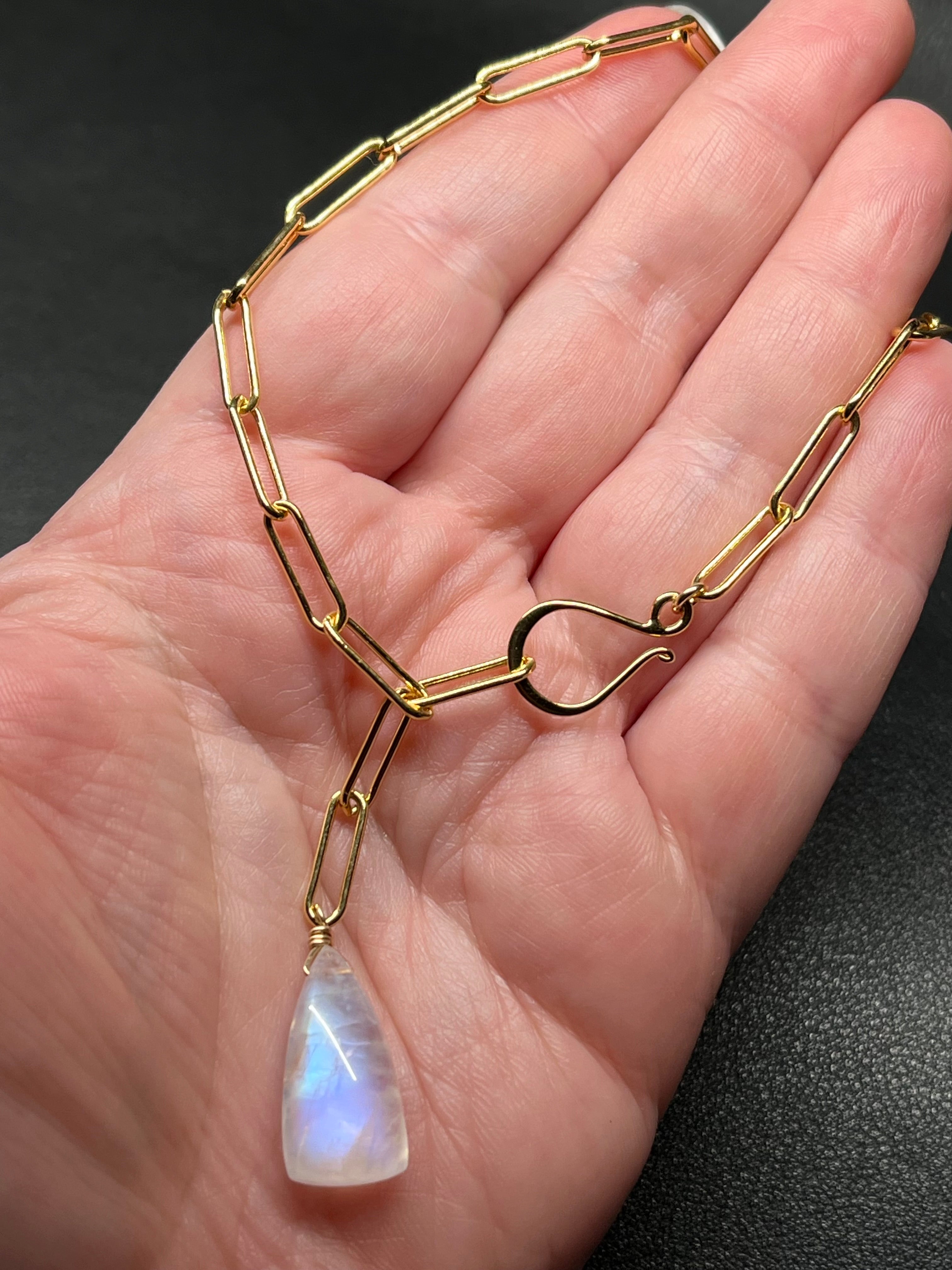 •LINKED• rainbow moonstone + gold necklace (19")