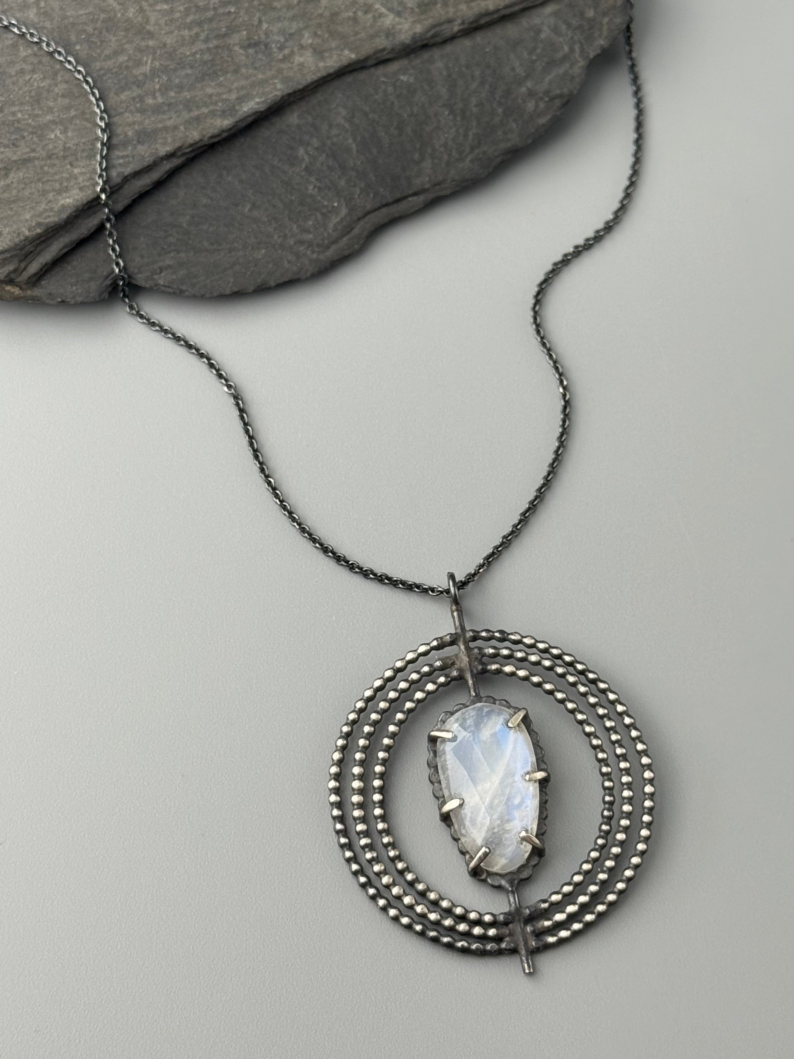 •INNER COMPASS• rainbow moonstone petal + silver necklace (18" long)