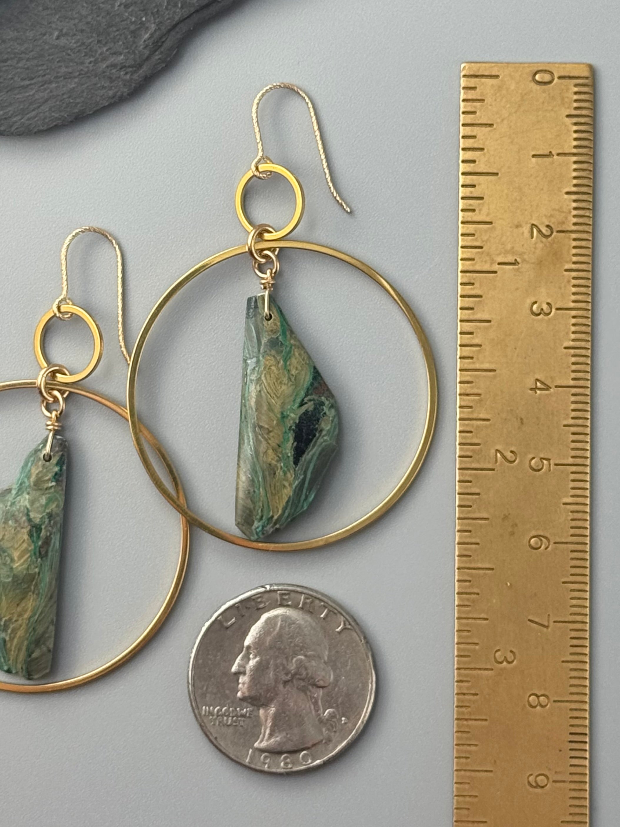 •EQUA-LUNA• opalized petrified wood + gold earrings