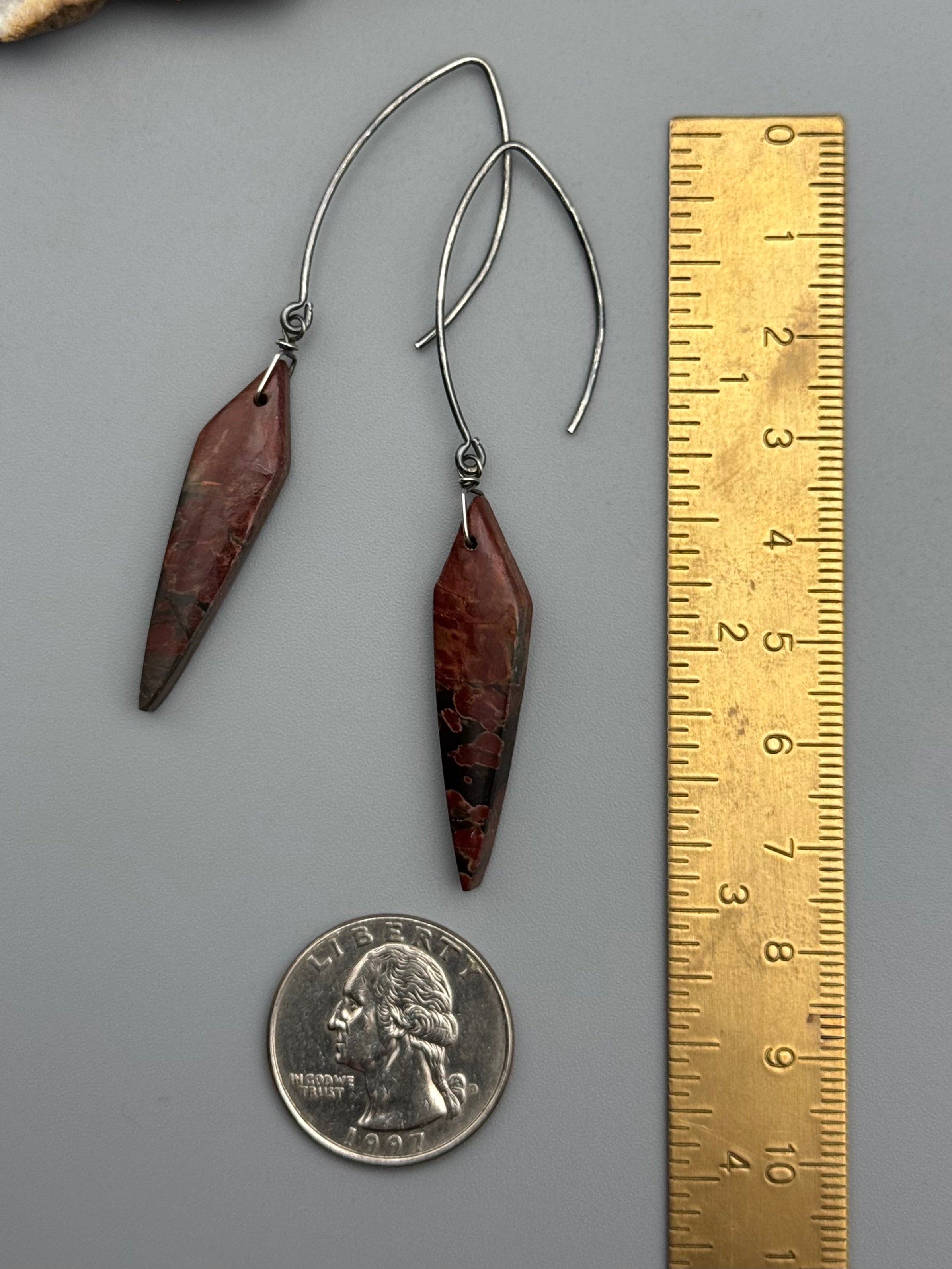 •STRAY• red creek jasper spear + silver earrings