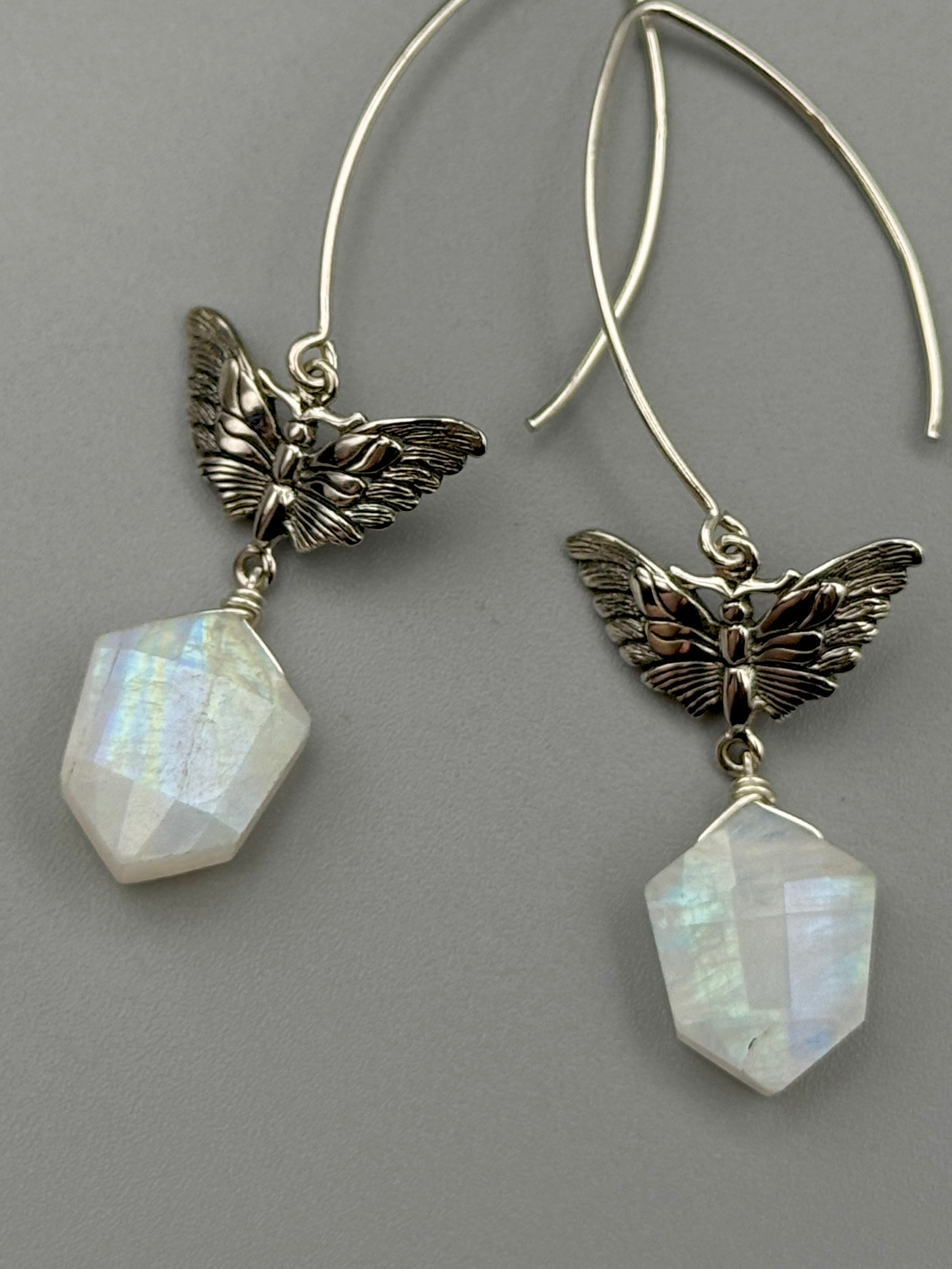 •MARIPOSA• rainbow moonstone + silver earrings