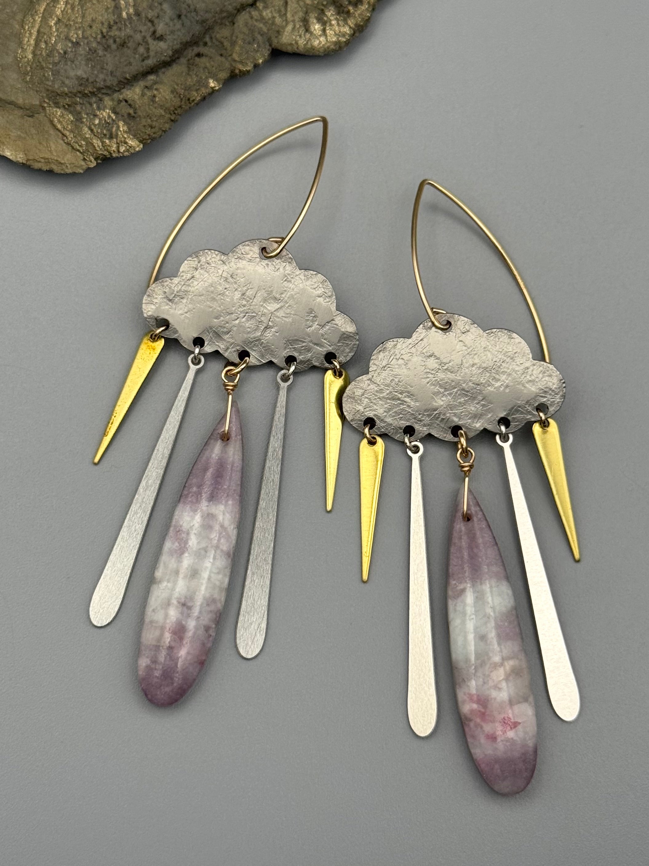 •DUSK STORM• tourmaline in lepidolite + mixed metal earrings