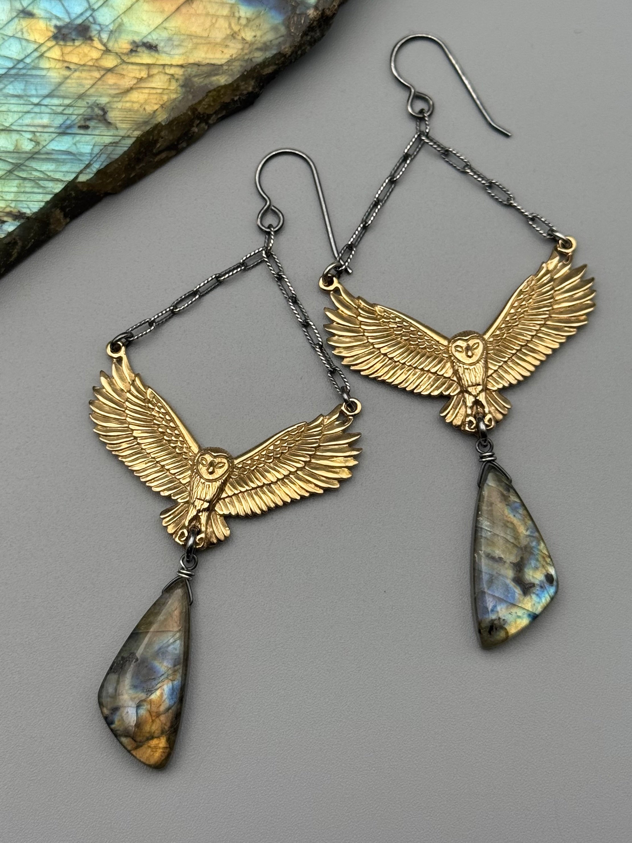 •NOCTURNA• labradorite wing + gold earrings