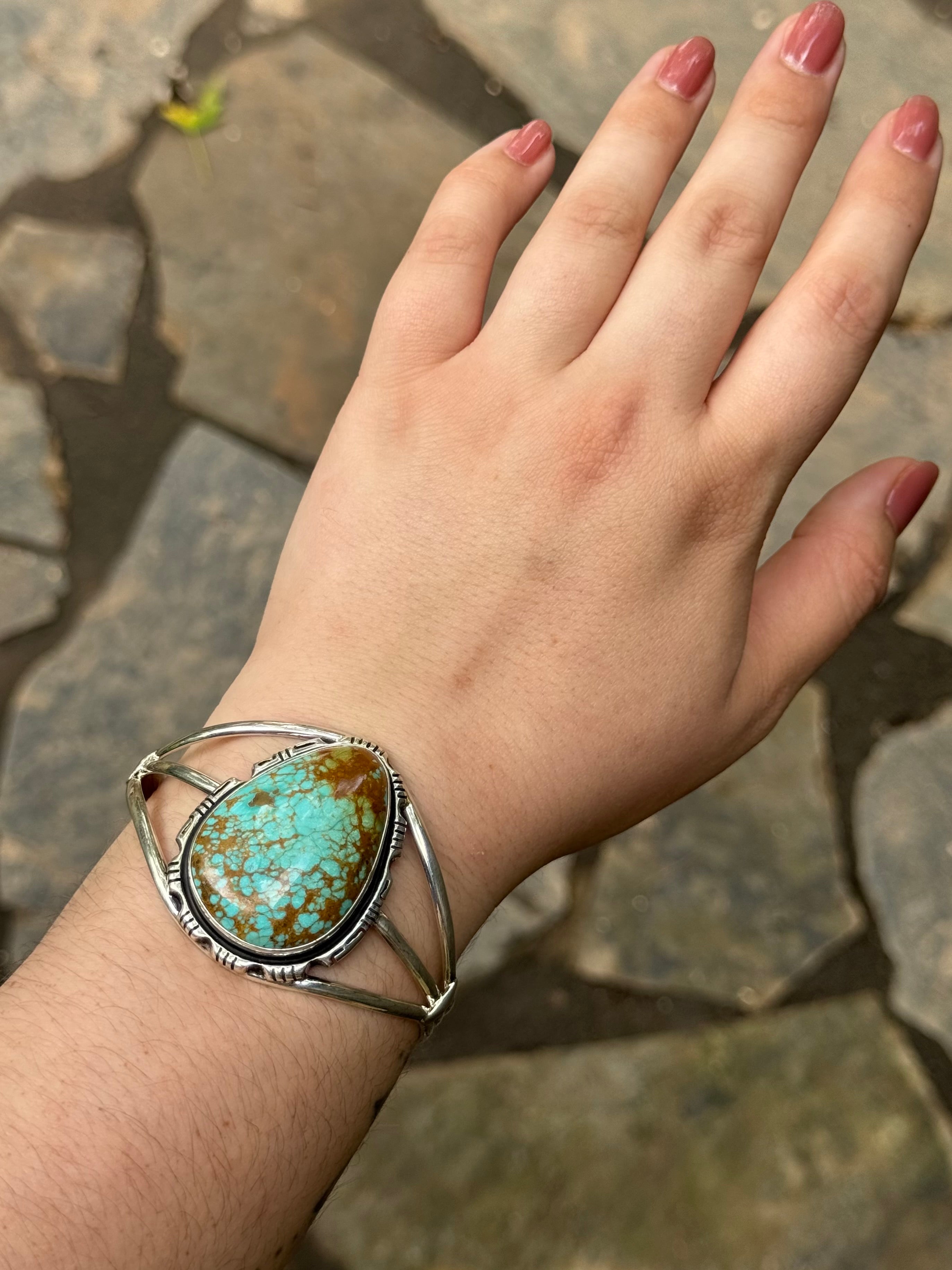 •#8 TURQUOISE - STORM• Navajo sterling silver cuff bracelet (7.75" +/-)
