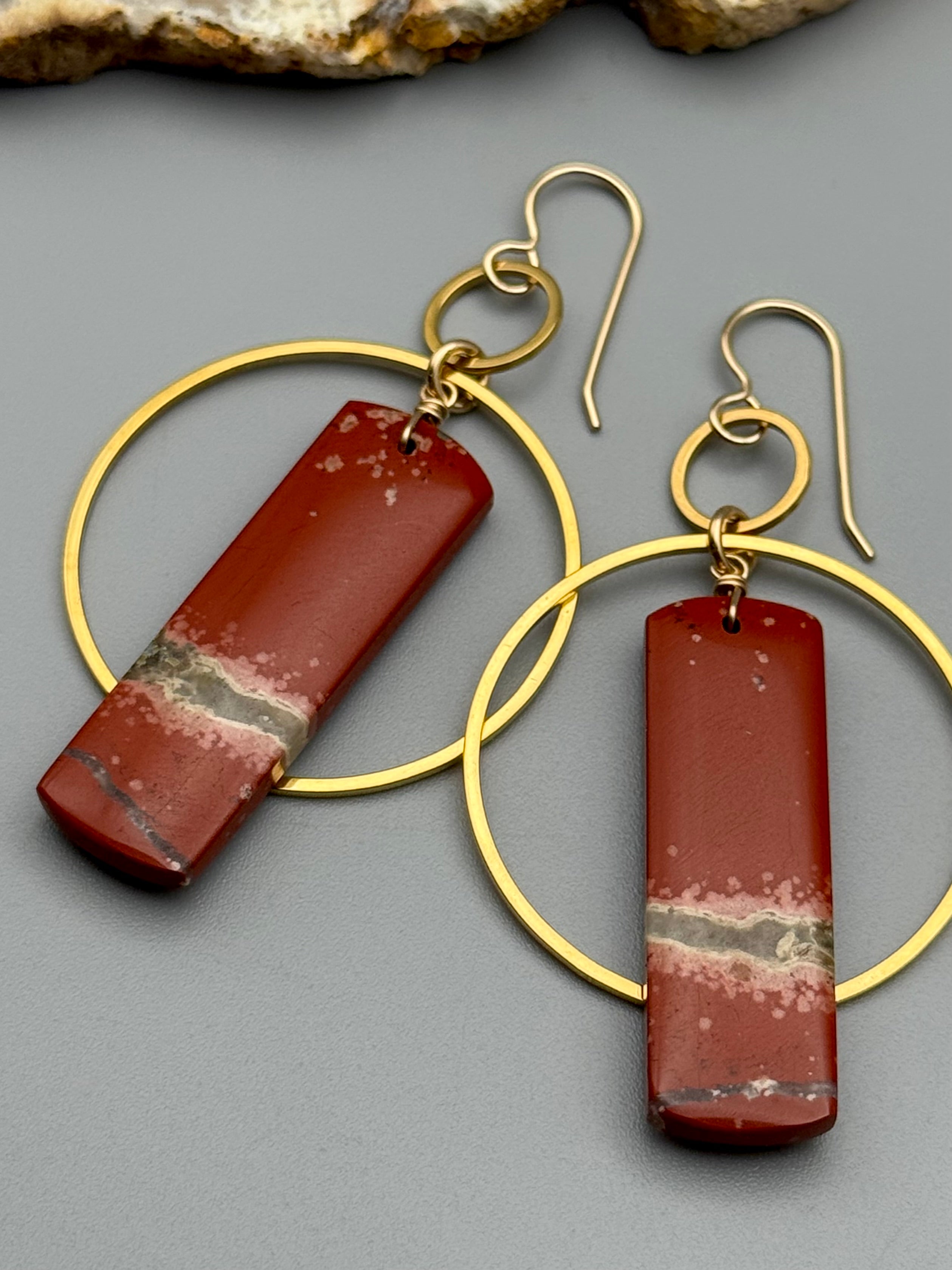 •EQUA-ORBIT• red jasper tower + gold earrings