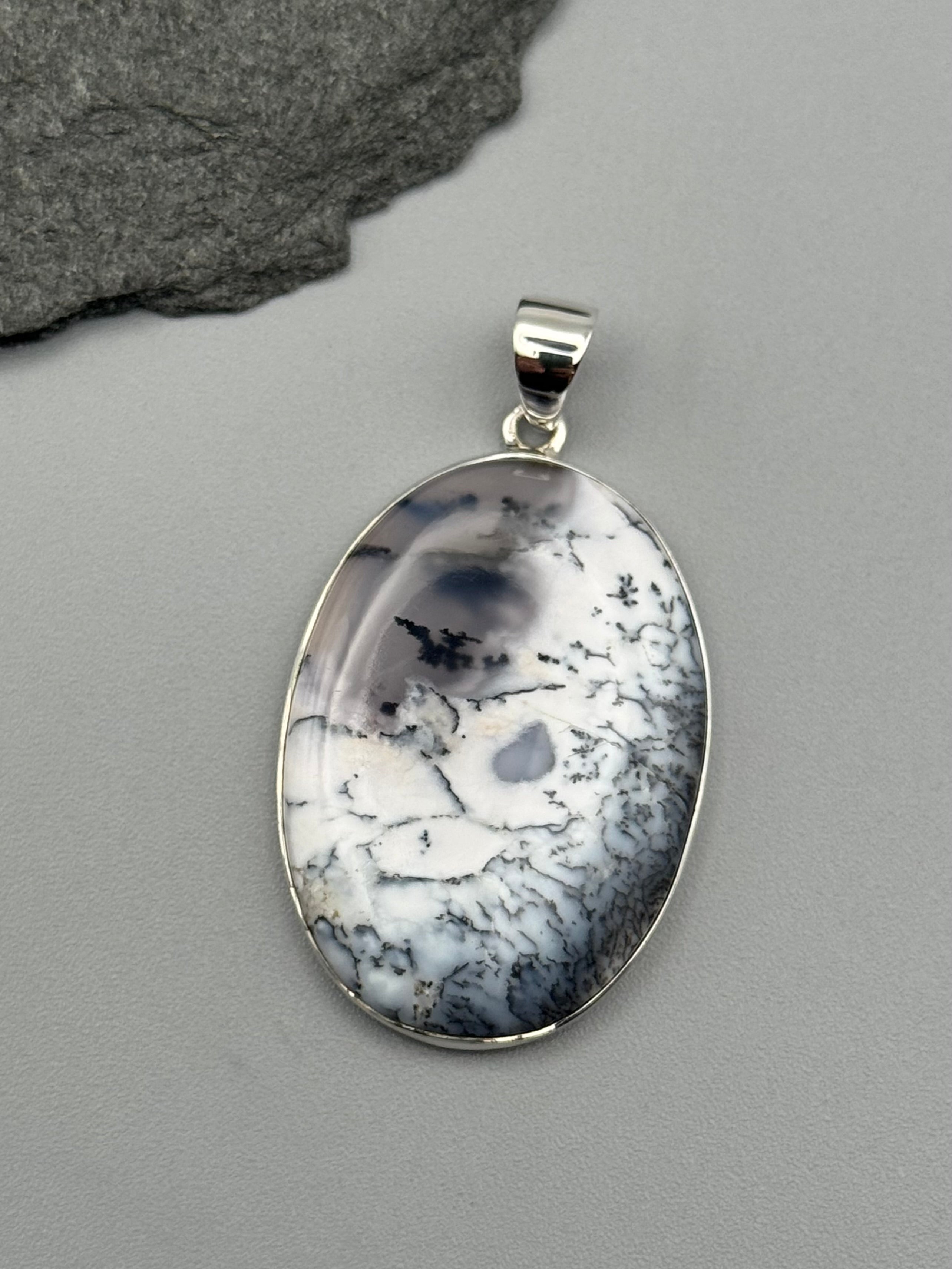 •DENDRITIC OPAL - OVAL 3• sterling silver pendant