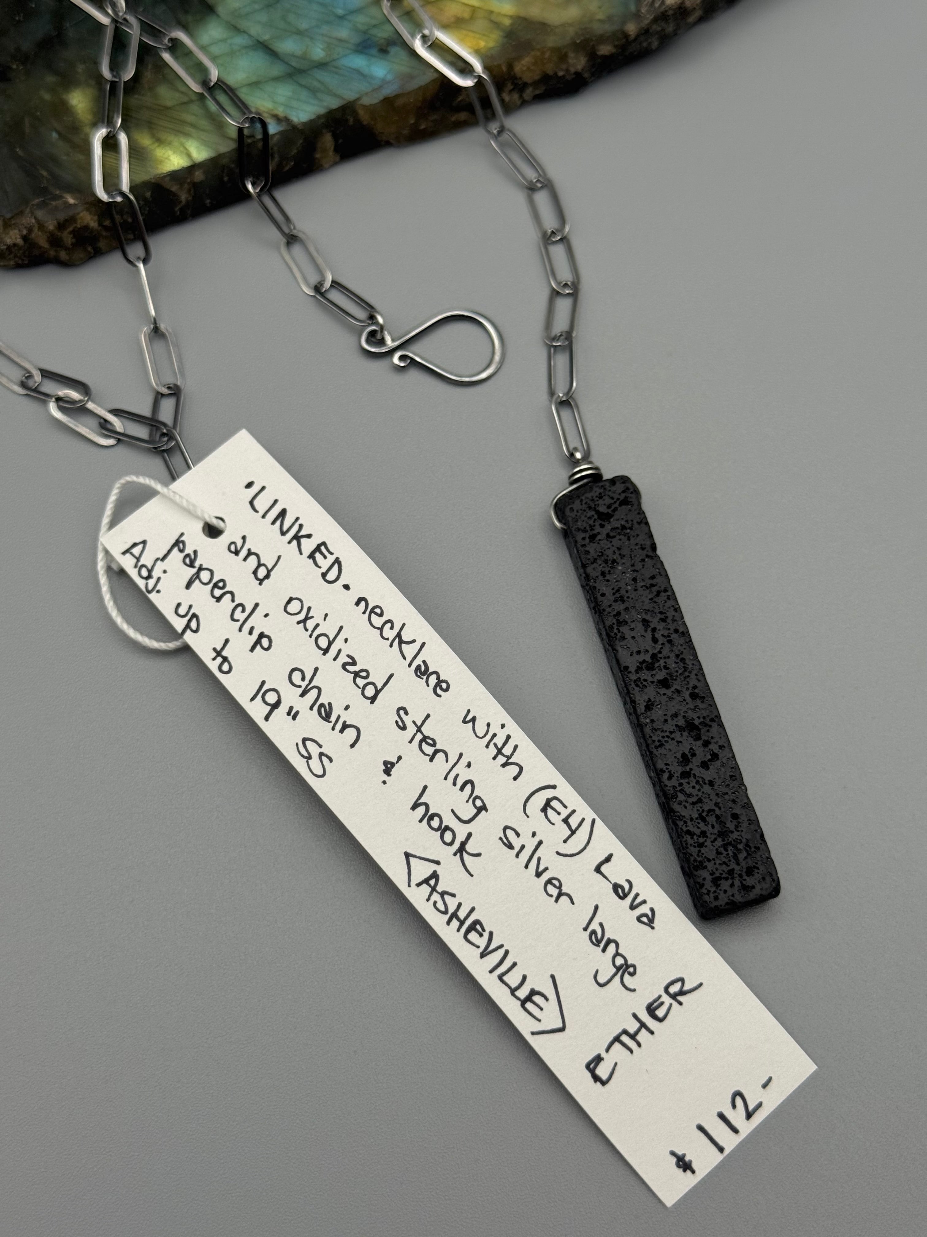 •LINKED• black lava + silver necklace (ADJ to 19")