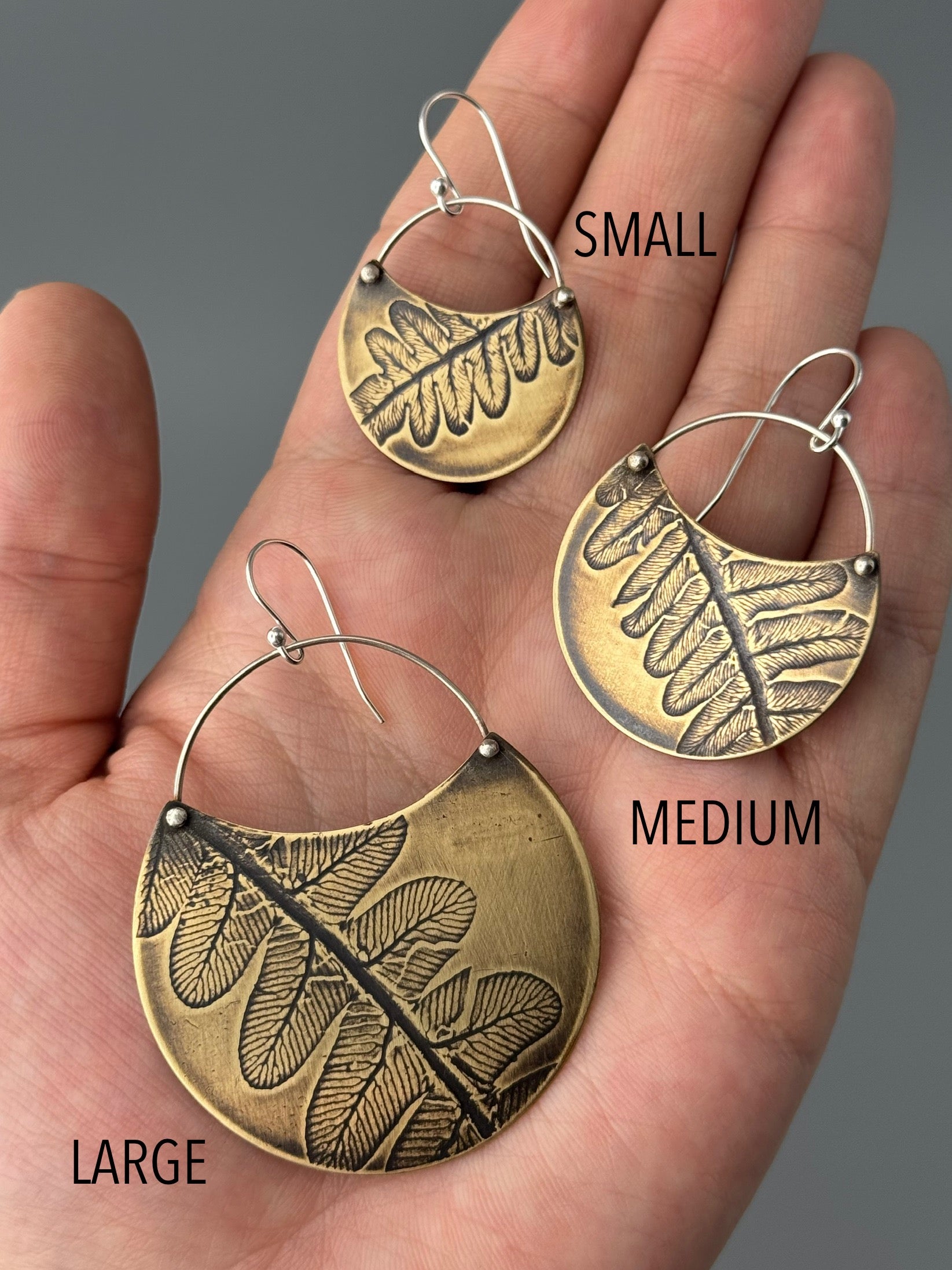 •FERN CRESCENT• mixed metal dangle earrings