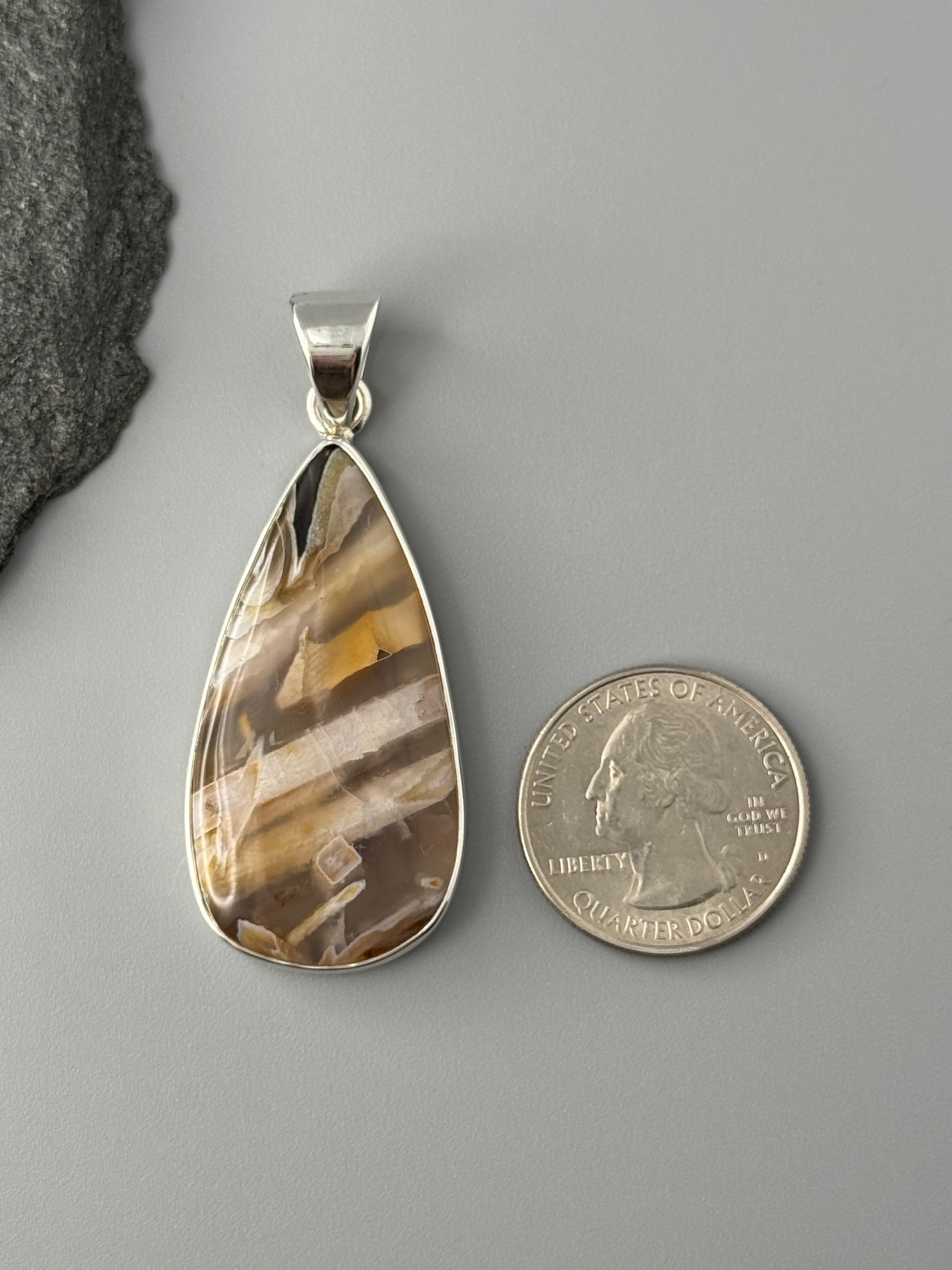 •STICK AGATE - SLENDER TEARDROP• sterling silver pendant