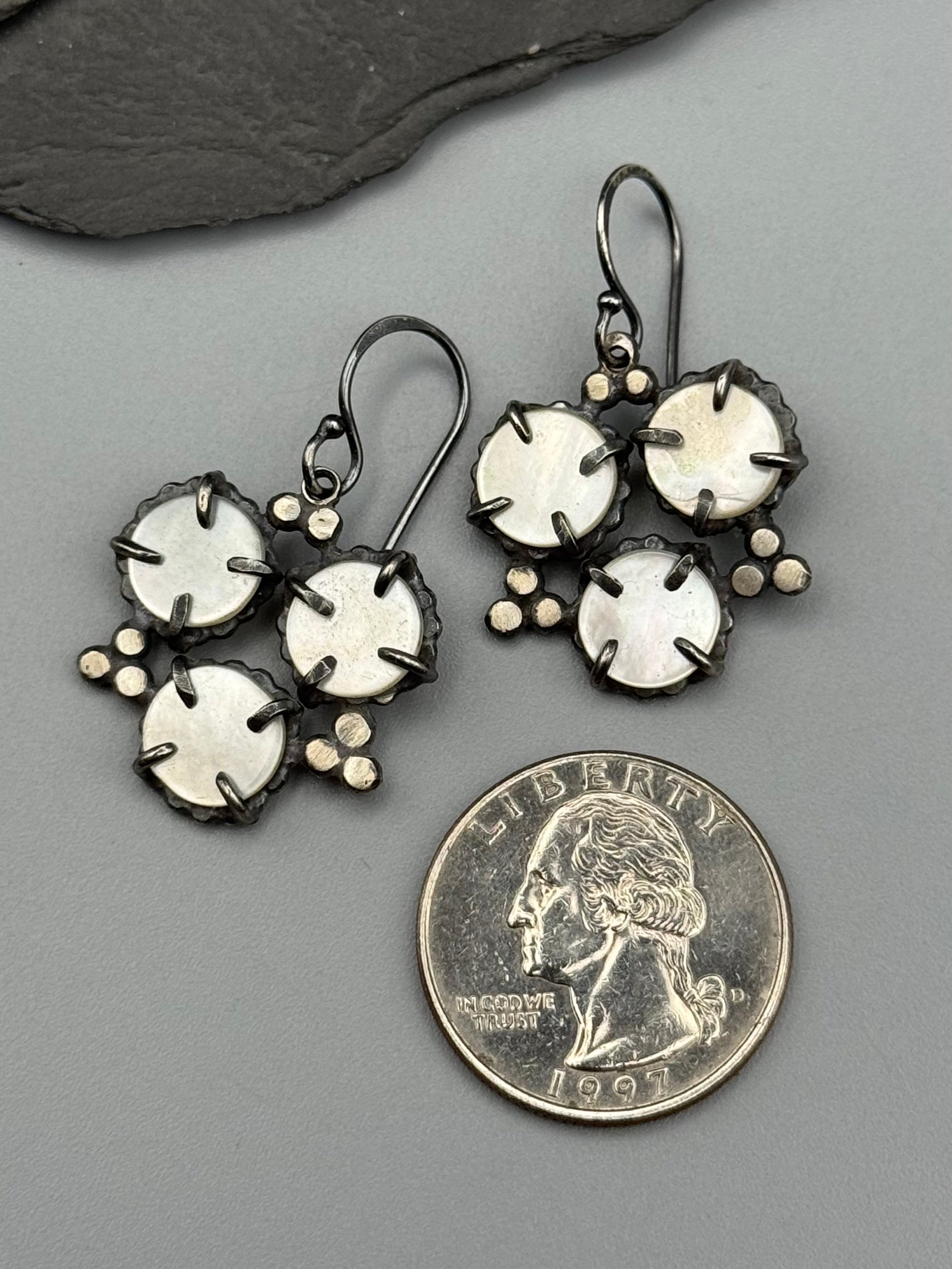 •STARLIGHT• mother of pearl + silver dangle earrings