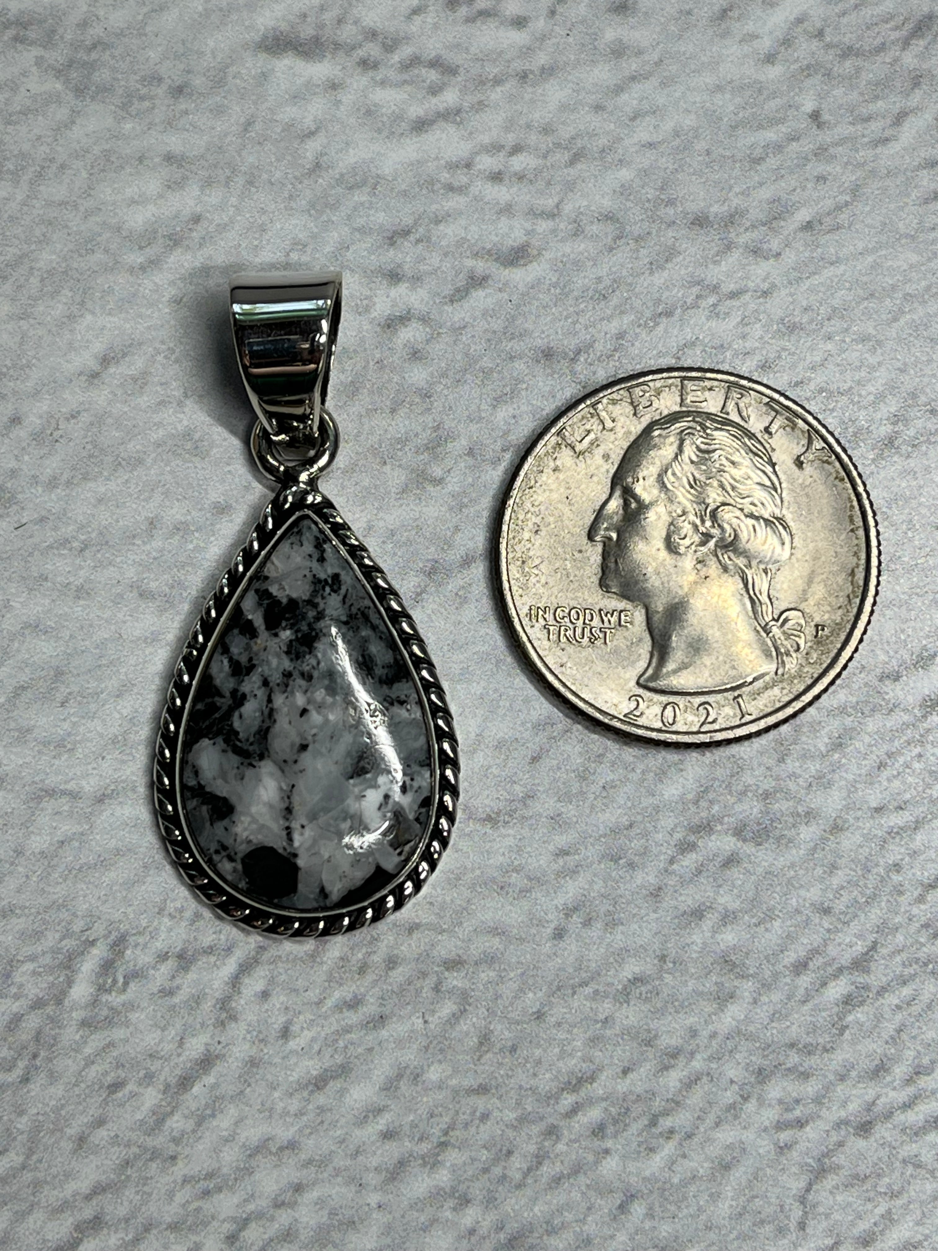 •WHITE BUFFALO TURQUOISE• Navajo silver teardrop pendant