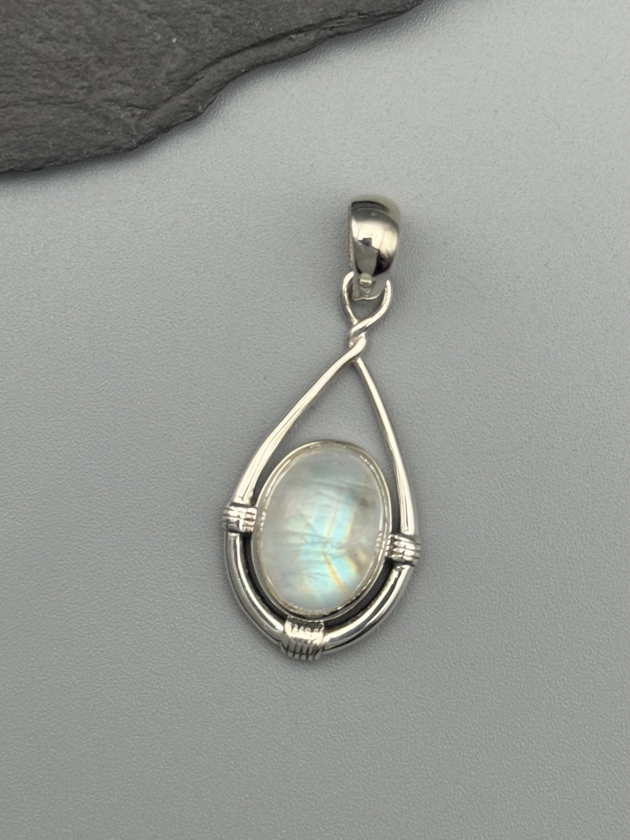 •RAINBOW MOONSTONE - HITCHED• sterling silver pendant