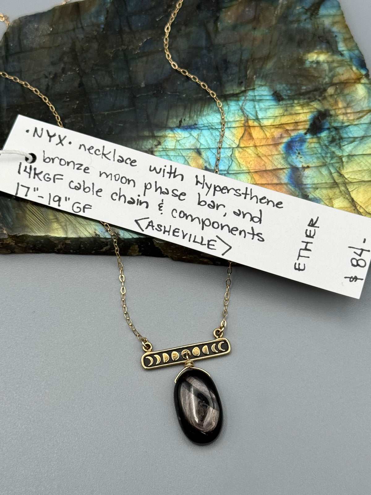 •NYX• hypersthene + gold necklace (17"-19" long)