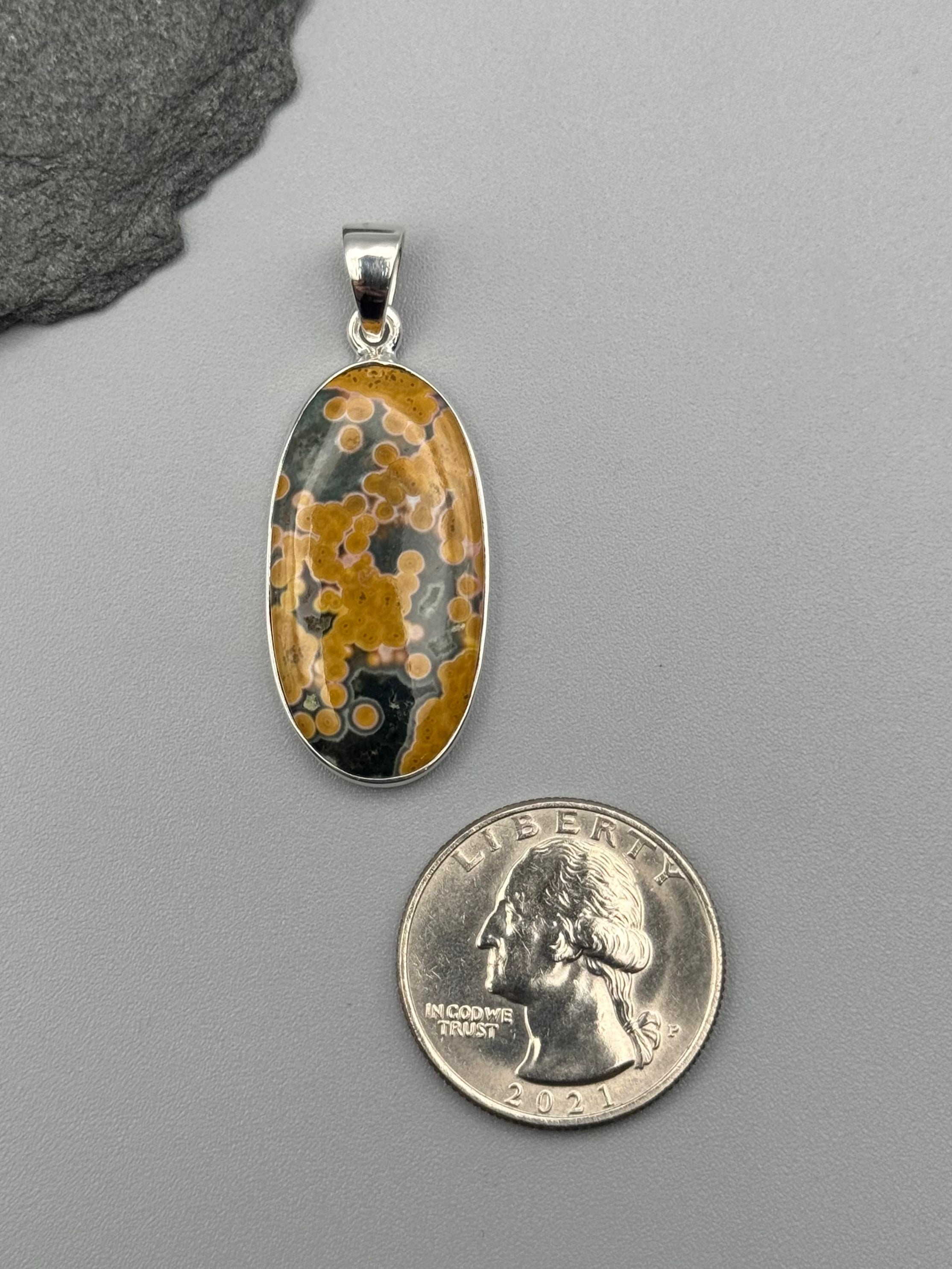 •OCEAN JASPER - SLENDER OVAL• sterling silver pendant