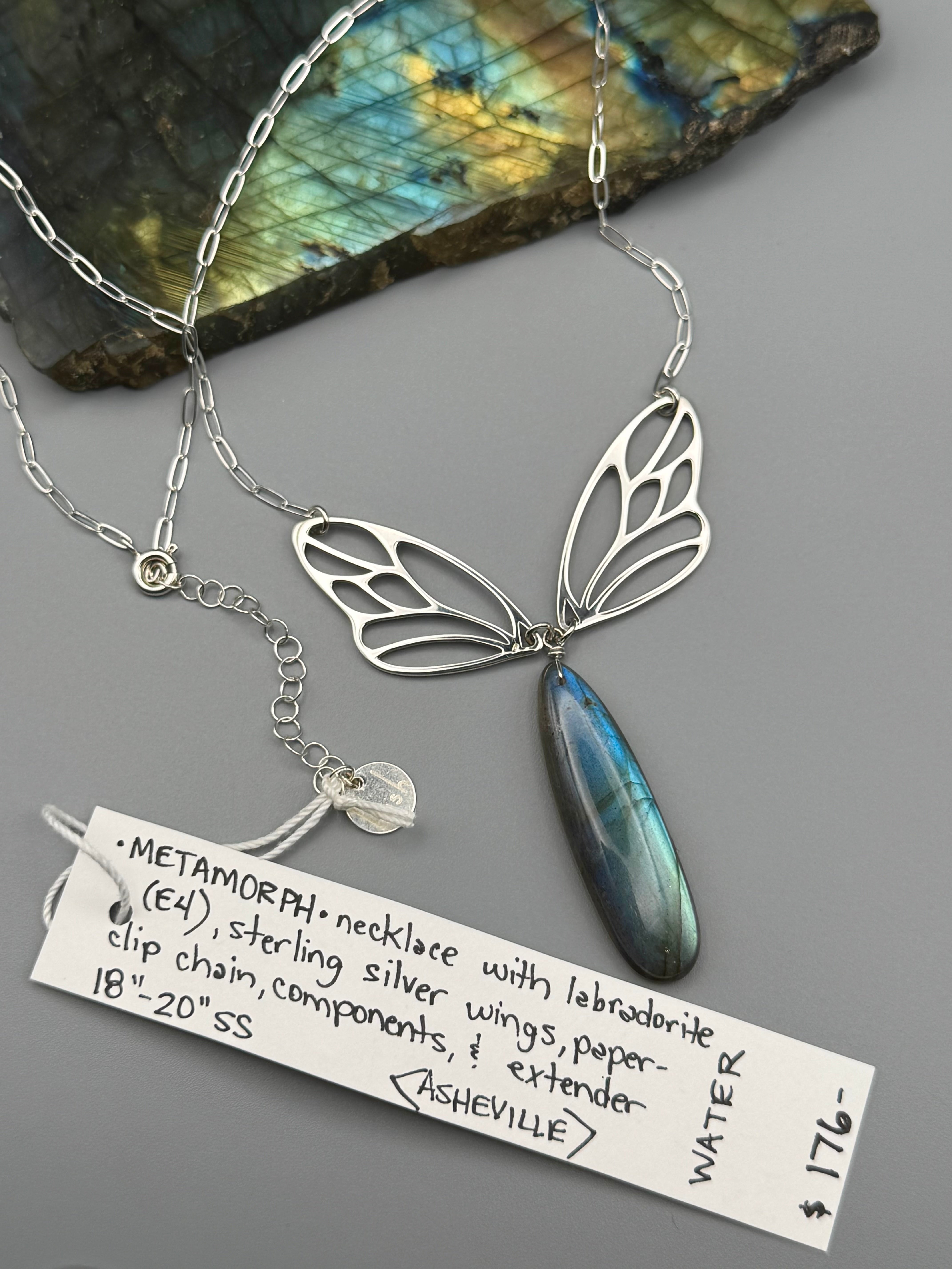 •METAMORPH• labradorite elongated tear + silver necklace (18"-20" long)