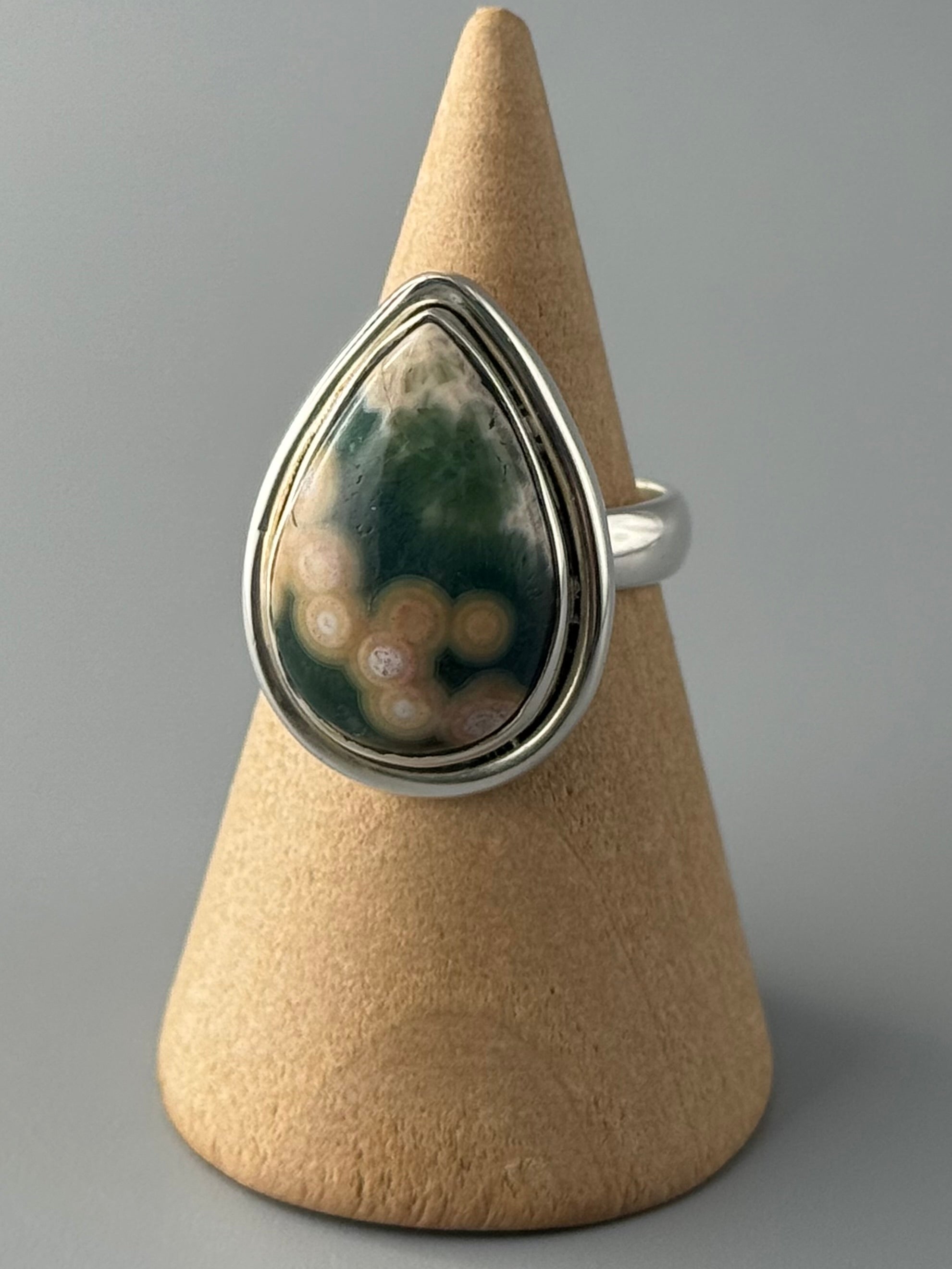 •OCEAN JASPER - MEDIUM TEAR• double bezel silver ring (size 7)