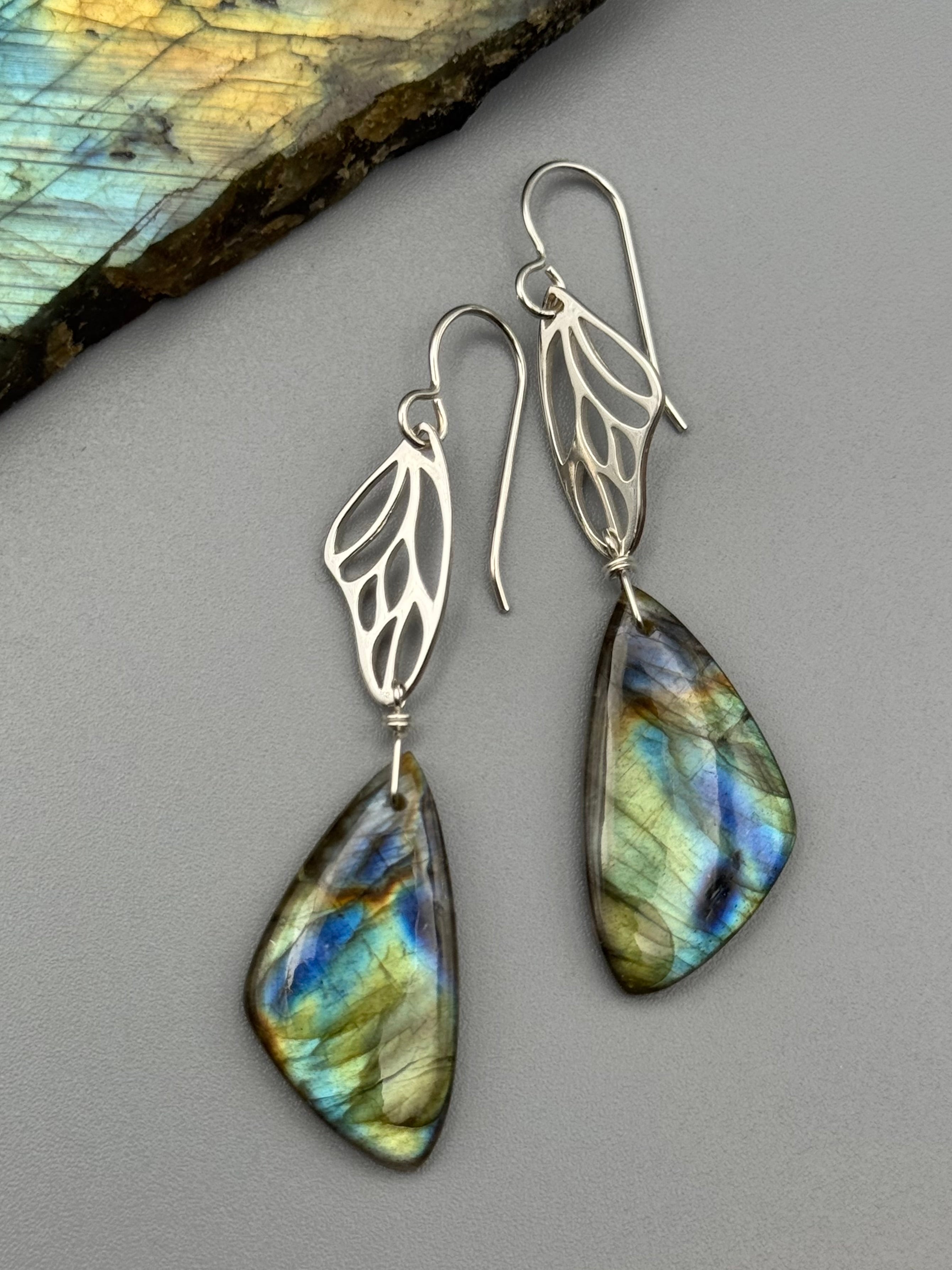 •METAMORPH• labradorite wing + silver earrings