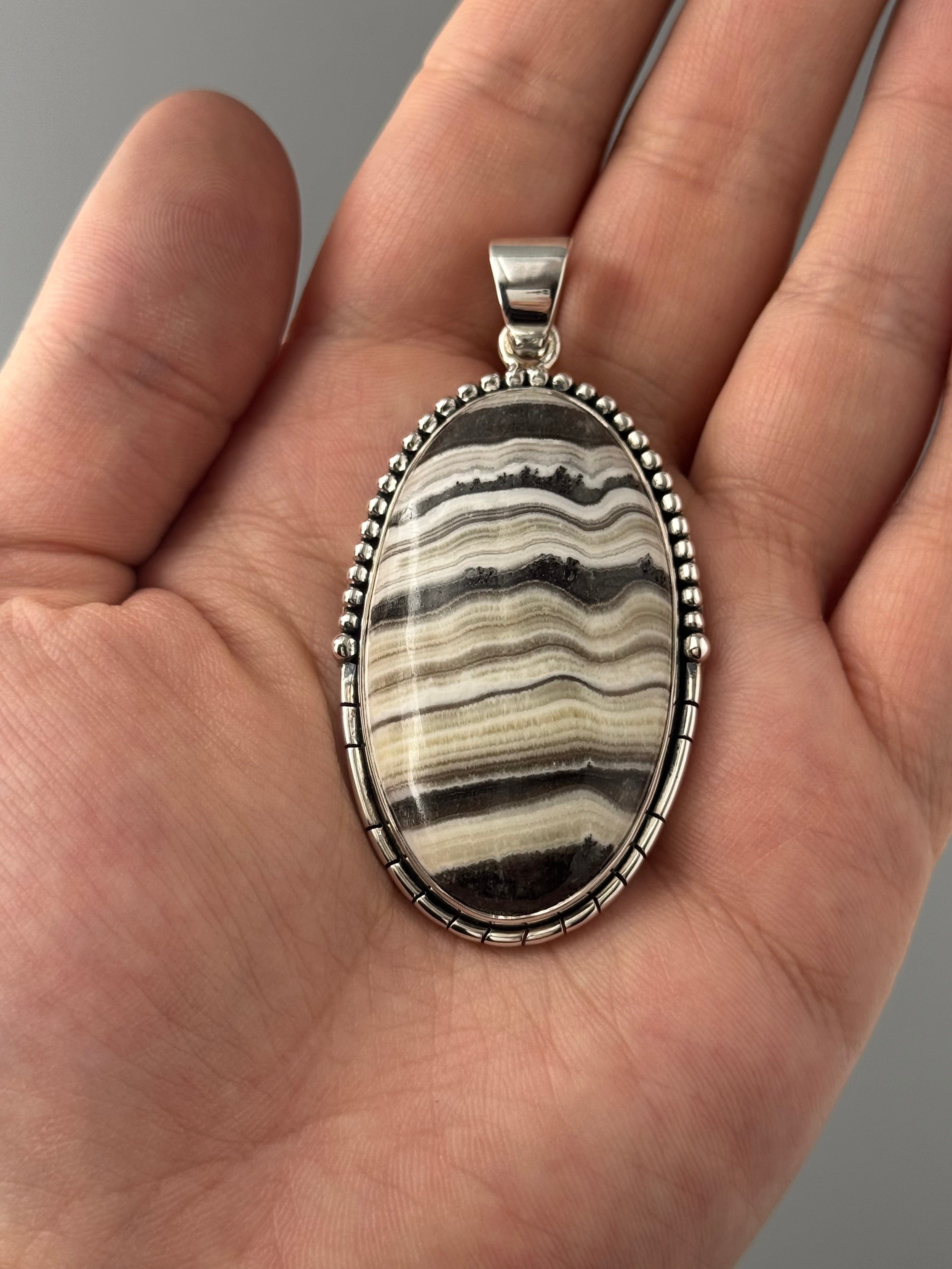 •ZEBRA CALCITE OVAL - CANYON• sterling silver pendant