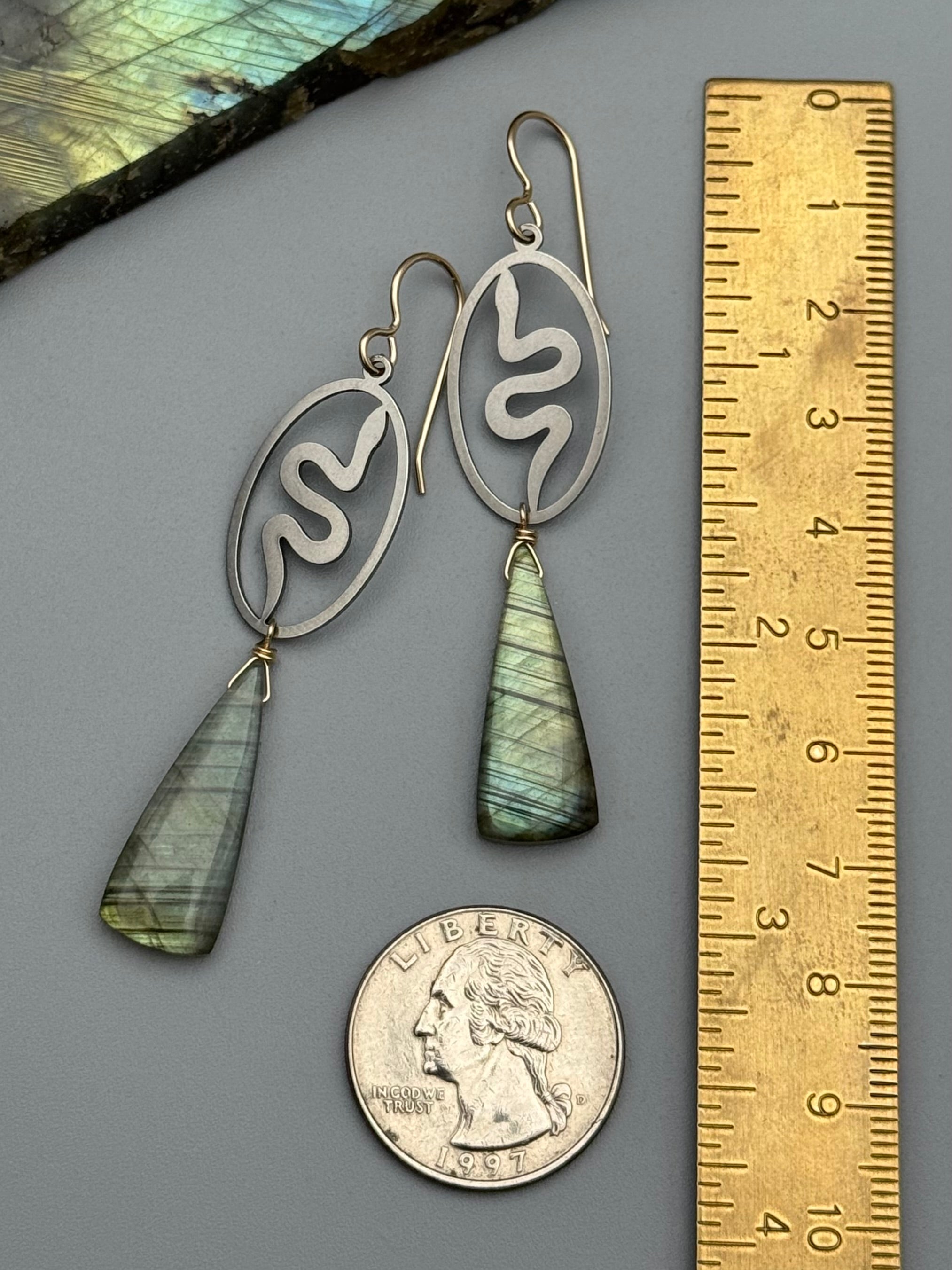 •SLITHER• labradorite + mixed metal earrings
