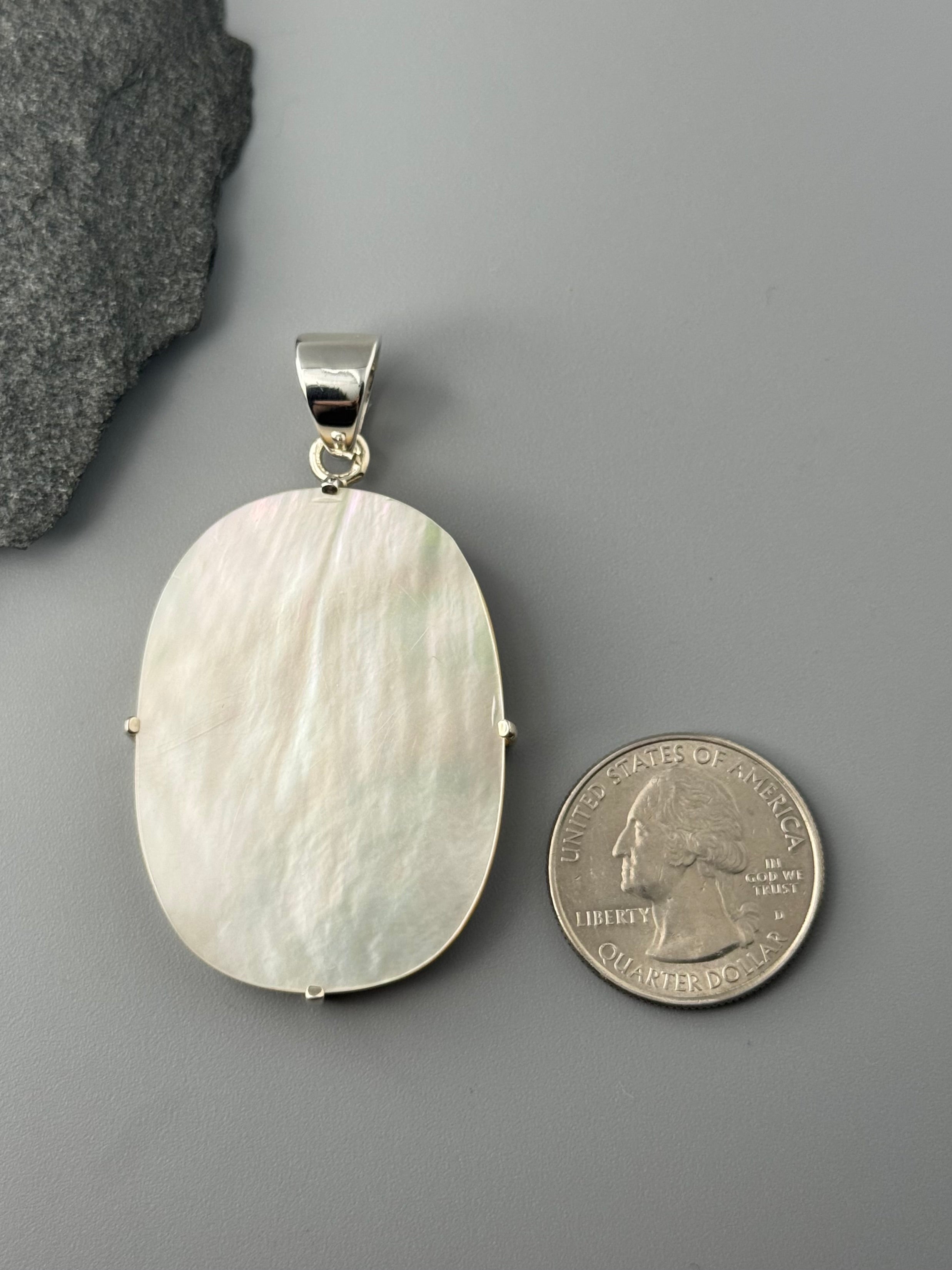 •MOTHER OF PEARL - LARGE OVAL• sterling silver pendant
