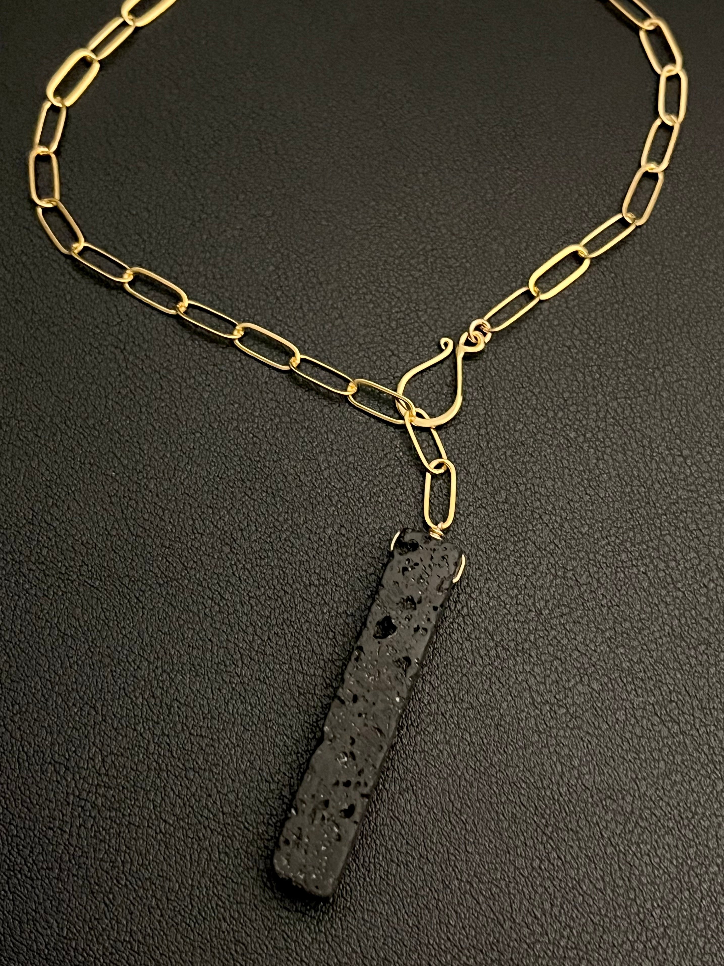 •LINKED• black lava + gold necklace (19")