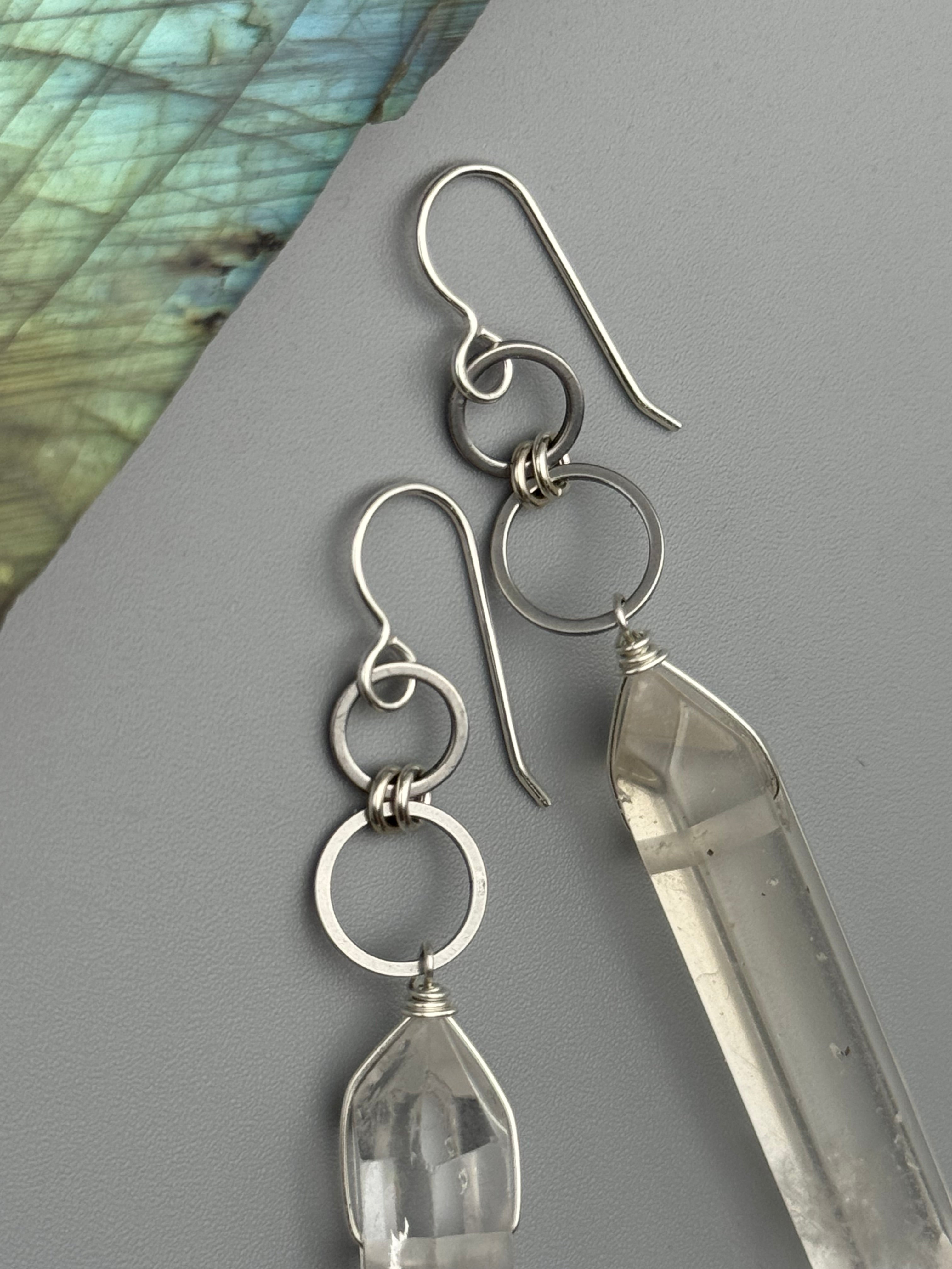 •EQUA-LUNA• double terminated quartz + silver earrings