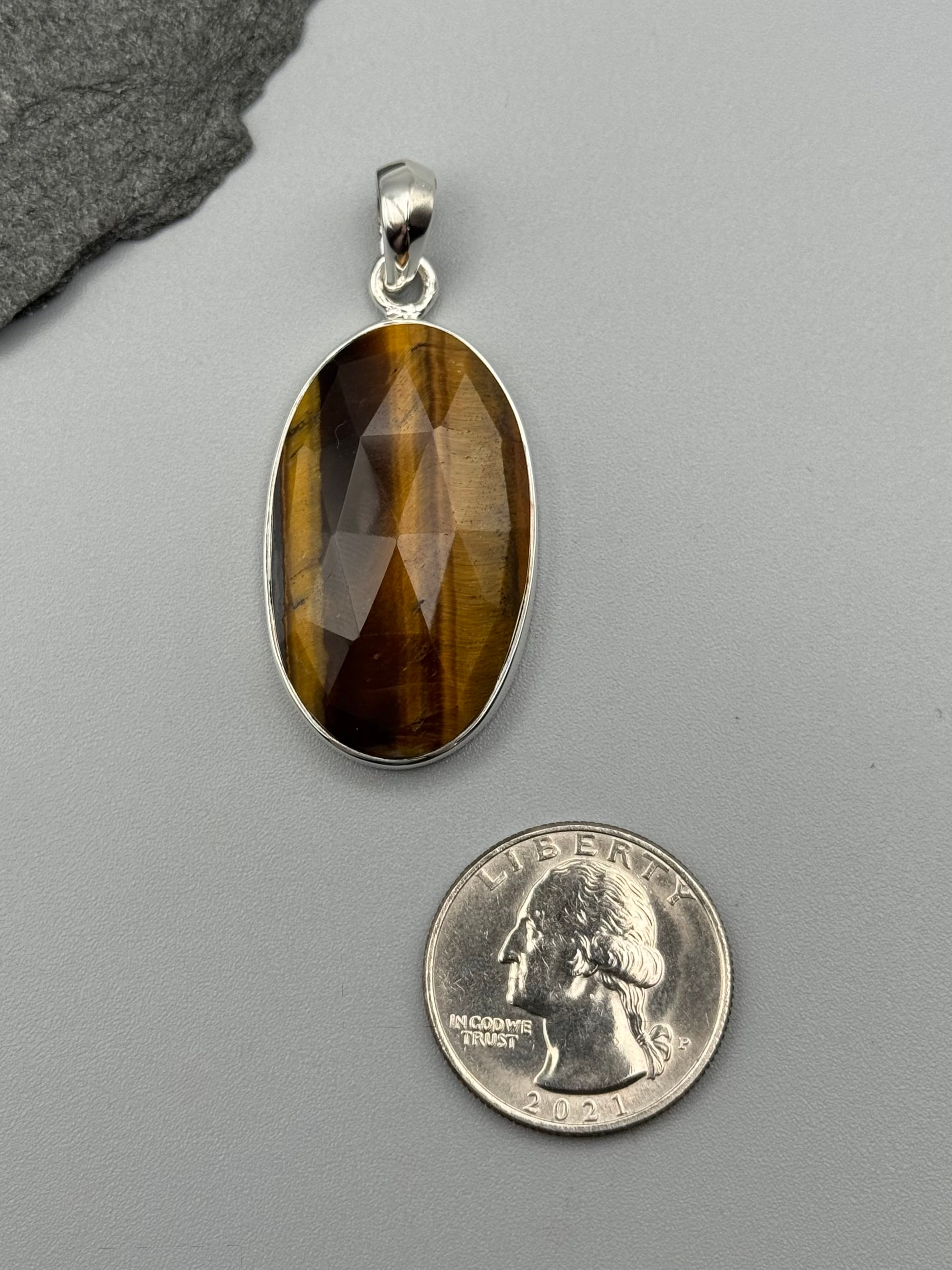 •TIGER EYE - FACETED OVAL• sterling silver pendant