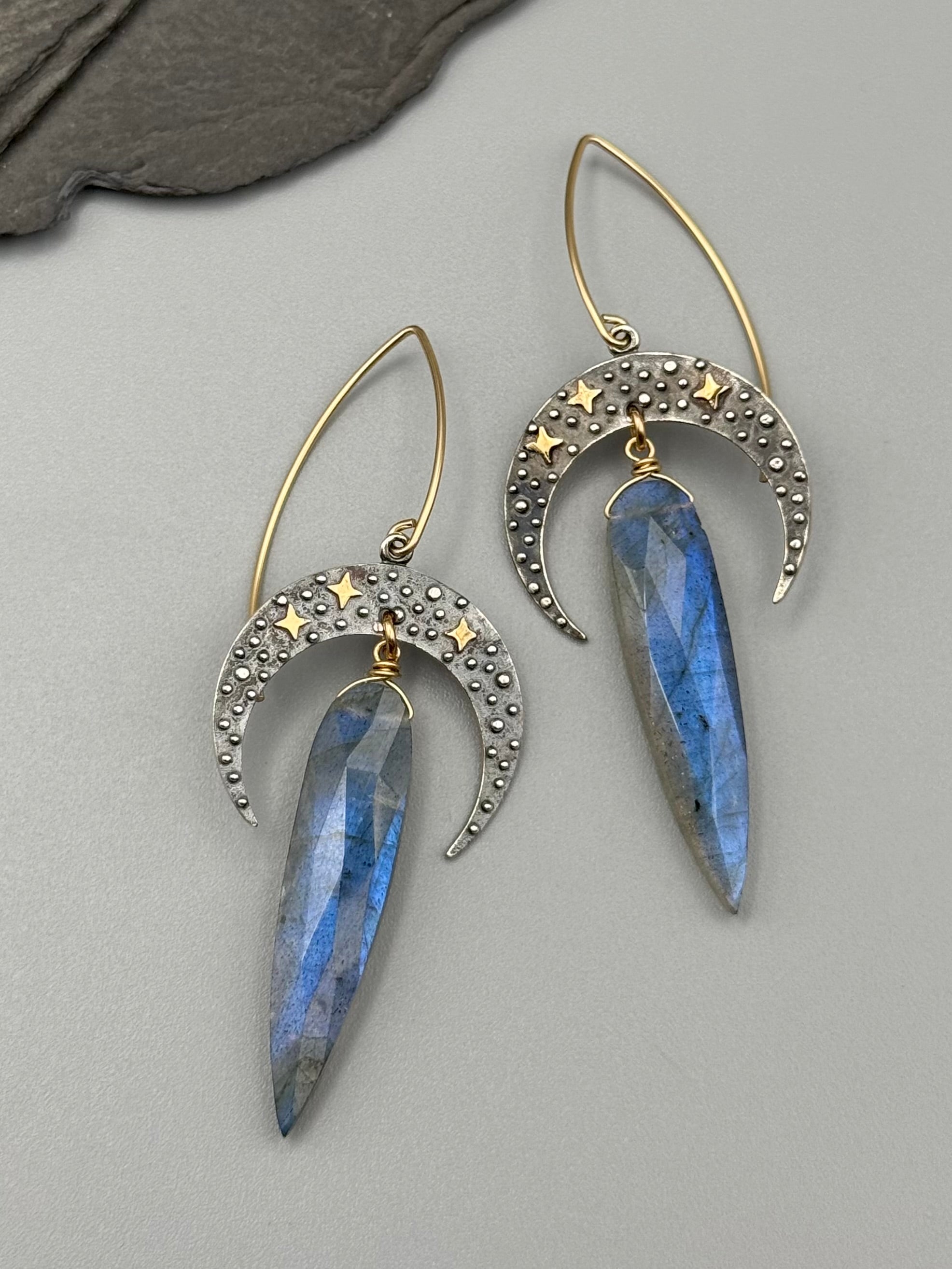 •CELESTIAL SLIVER• labradorite spear tear + mixed metal earrings
