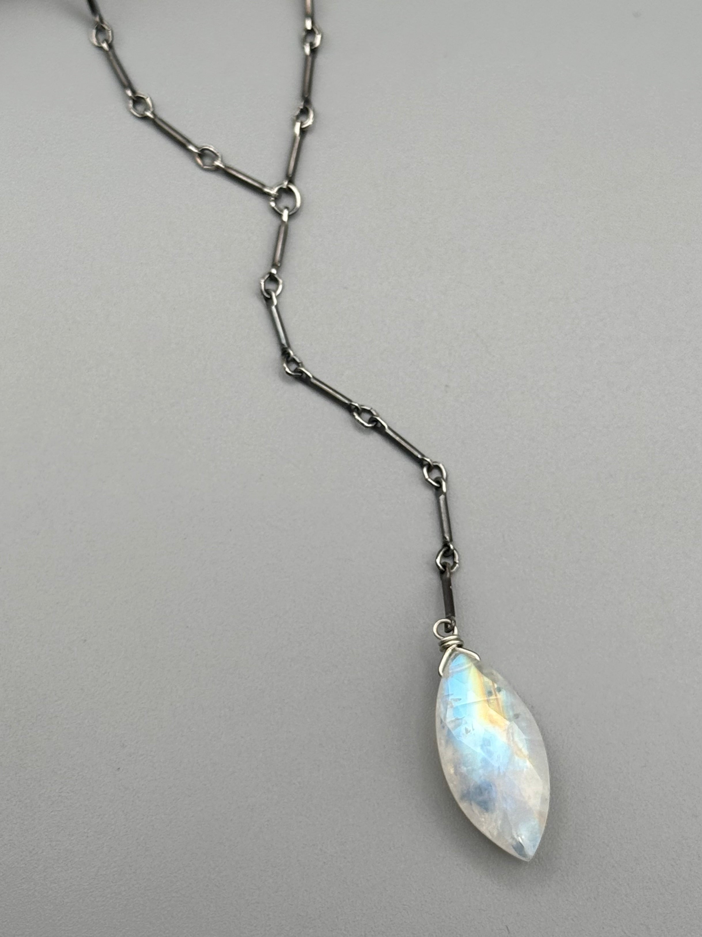 •STICKS & STONE• rainbow moonstone marquise + silver necklace (18"-20" + 3" drop)